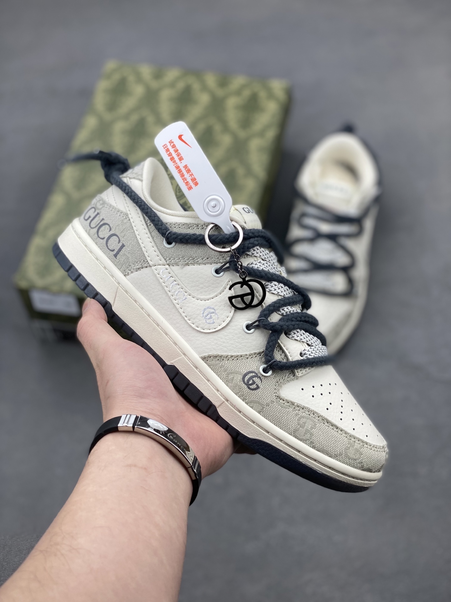 Nike SB Dunk Low "Gucci" Custom Sneakers - Grey & White Designer Shoes 1 i1740851703149 7523 0 0