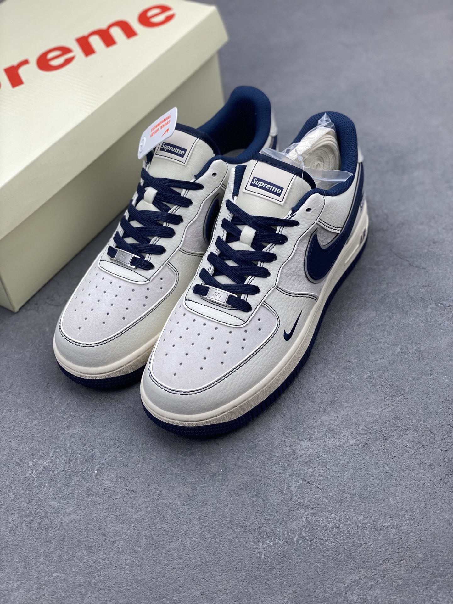 Nike Air Force 1 '07 Low Supreme Collab Sneakers - Beige/Blue, Limited Edition 9 i1741277452052 7616 0 7