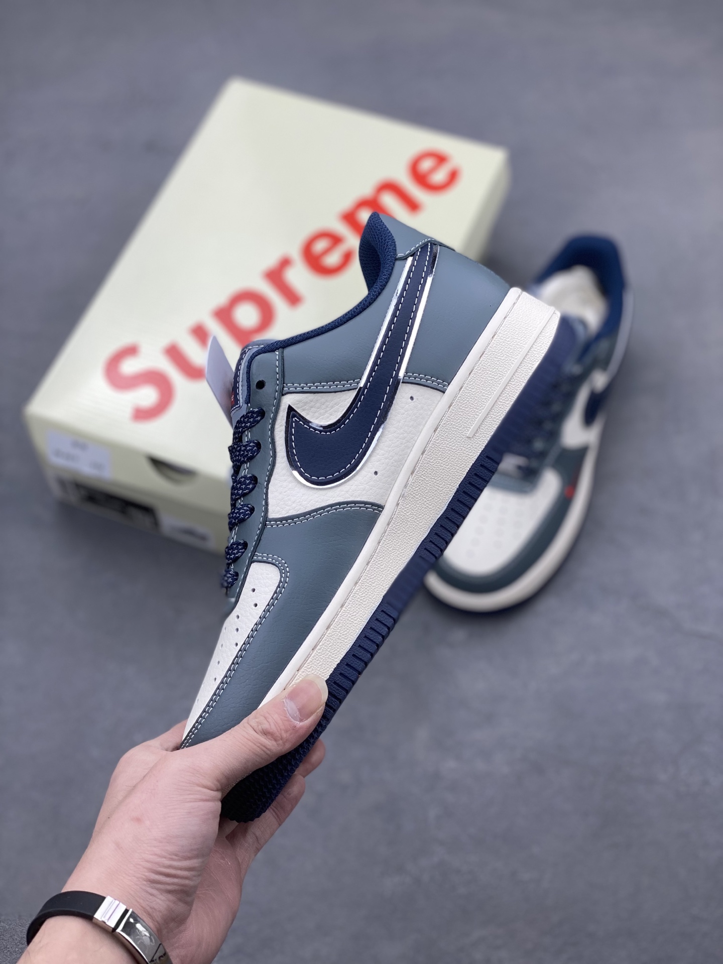 Nike Air Force 1 Low 07 x Supreme Sneakers - Navy/Grey, Various Sizes 4 i1741363299937 6877 0 2