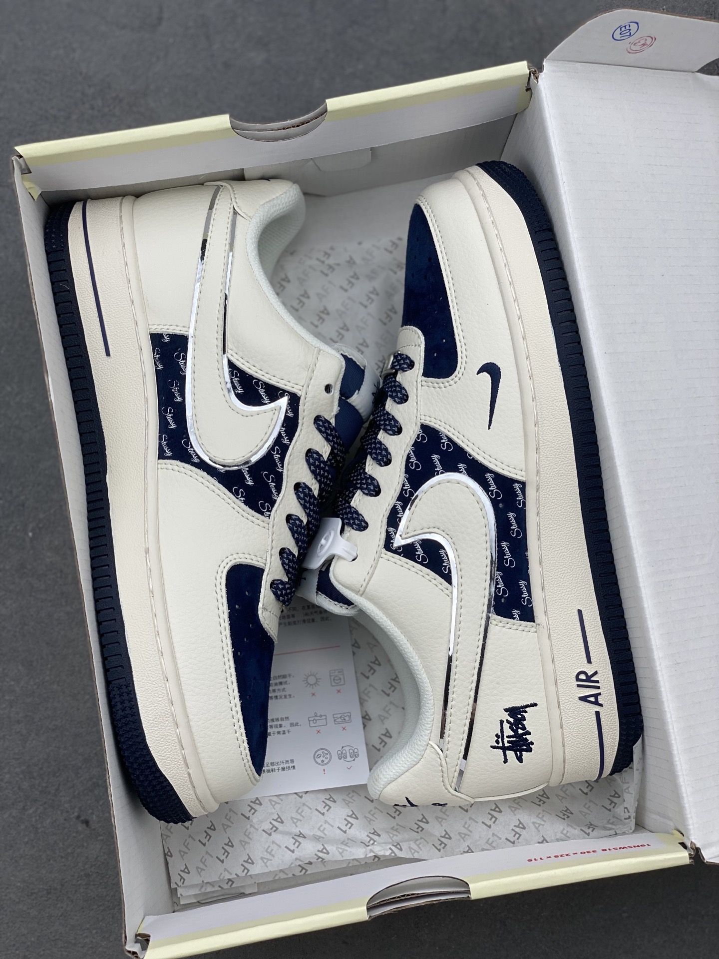 Nike Air Force 1 '07 Low Stussy Collab Sneakers - Cream/Navy Blue 10 i1741710059010 3444 0 8