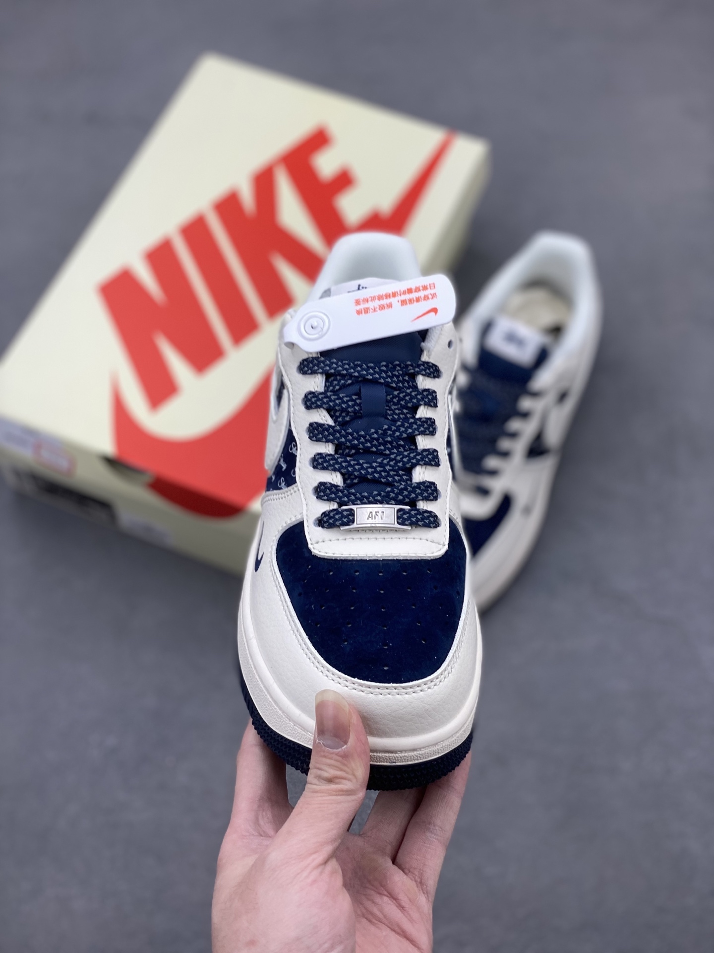 Nike Air Force 1 '07 Low Stussy Collab Sneakers - Cream/Navy Blue 3 i1741710061505 4379 0 1