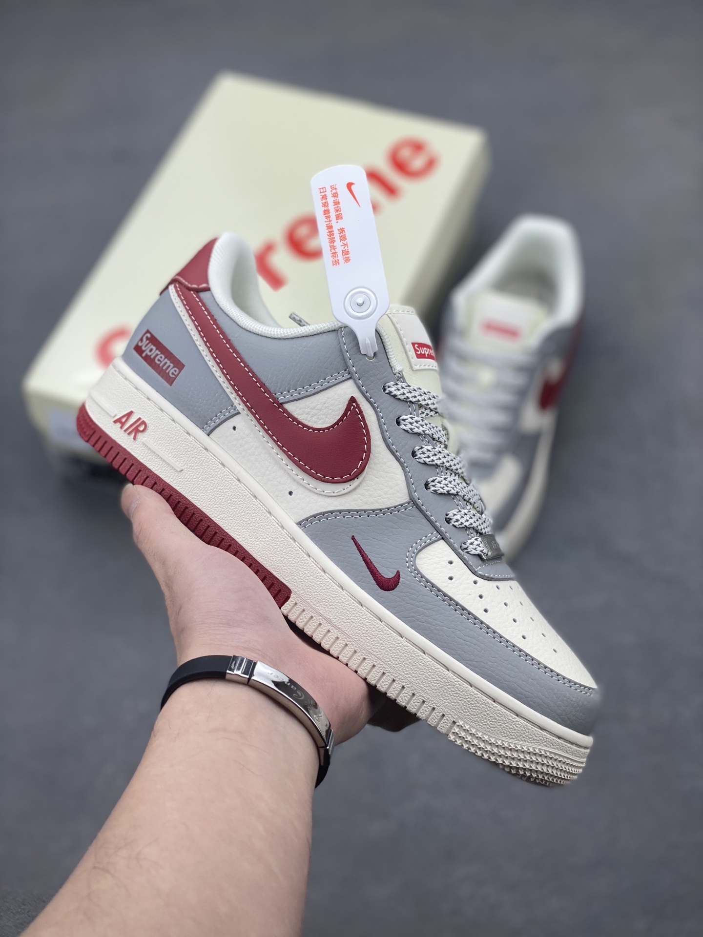 Nike Air Force 1 '07 Low Supreme Collab - Gray/Red Double Swoosh 2 i1742057478886 3607 0 0