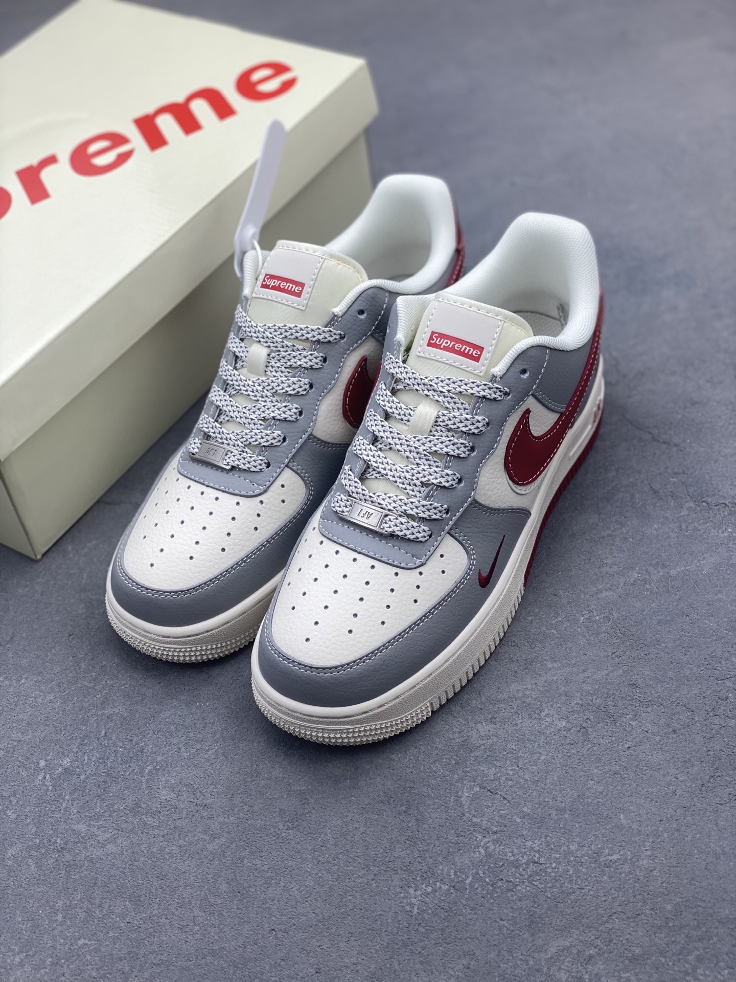 Nike Air Force 1 '07 Low Supreme Collab - Gray/Red Double Swoosh 9 i1742057478908 6696 0 7