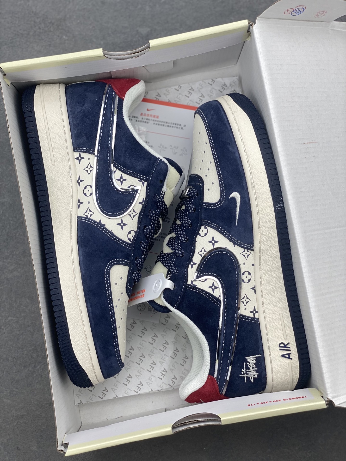 Nike Air Force 1 '07 Low Stussy Collab Deep Blue Red Print Sneakers 10 i1742057664252 5308 0 8