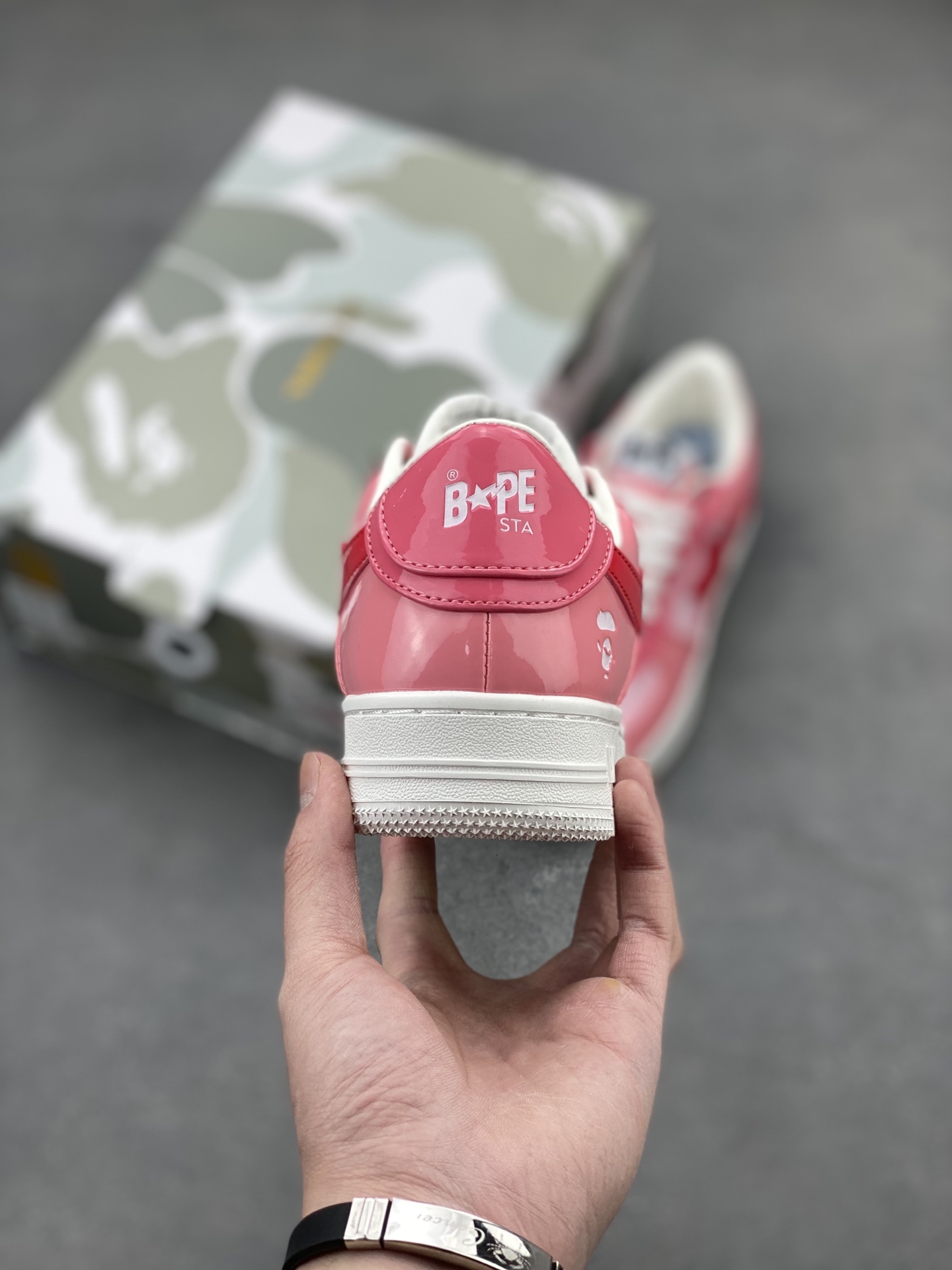 Bape Sta Pink Patent Leather Sneakers Classic Streetwear Style 5 i1742231214625 9272 0 3