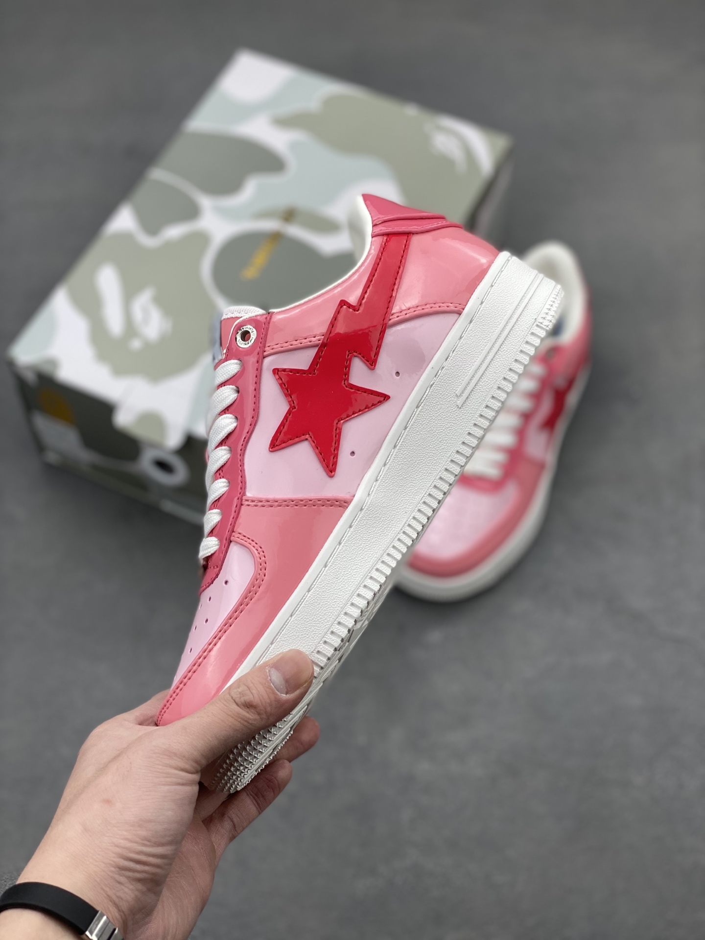 Bape Sta Pink Patent Leather Sneakers Classic Streetwear Style 4 i1742231214628 7206 0 2