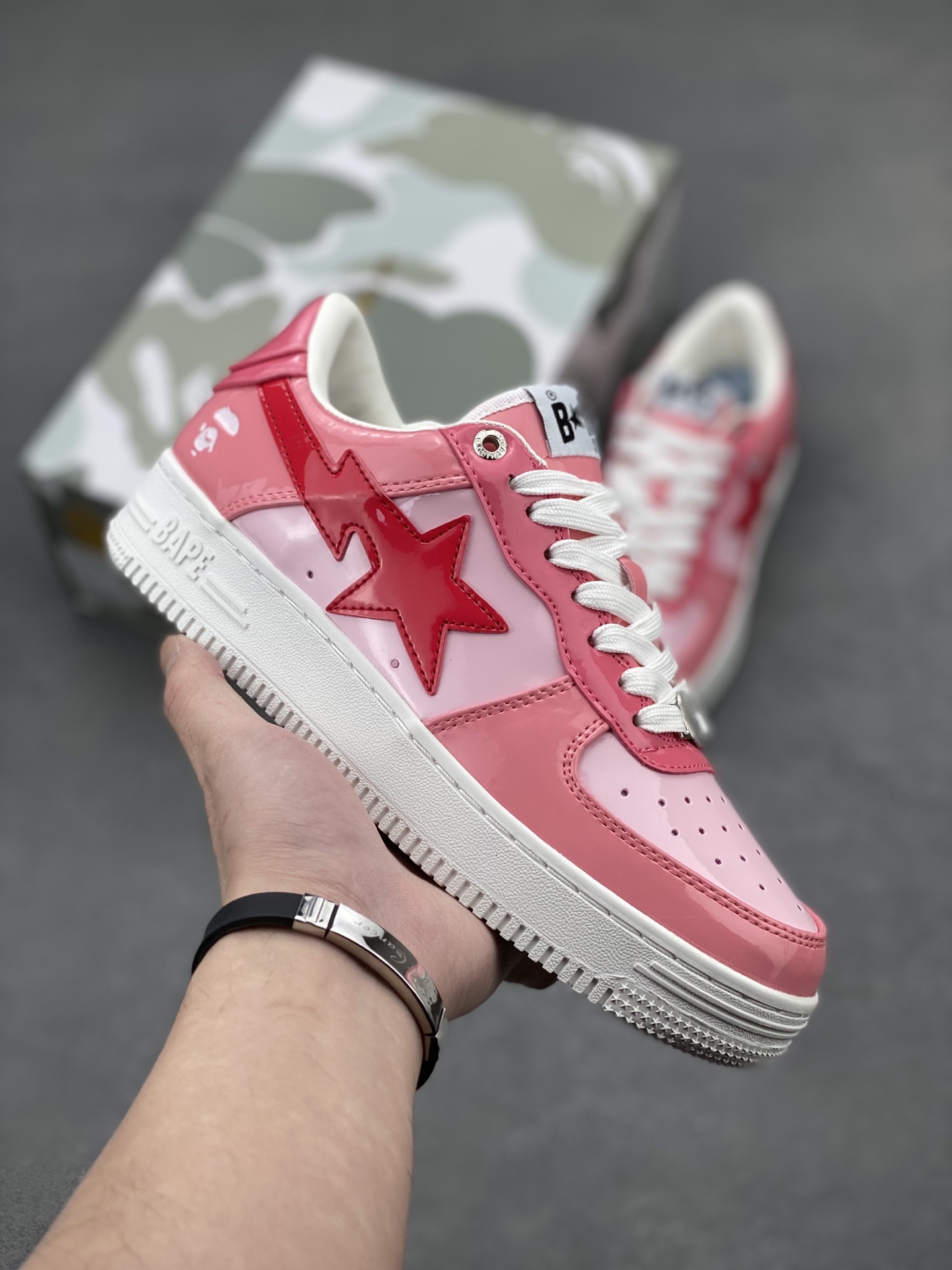 Bape Sta Pink Patent Leather Sneakers Classic Streetwear Style 2 i1742231224221 6046 0 0