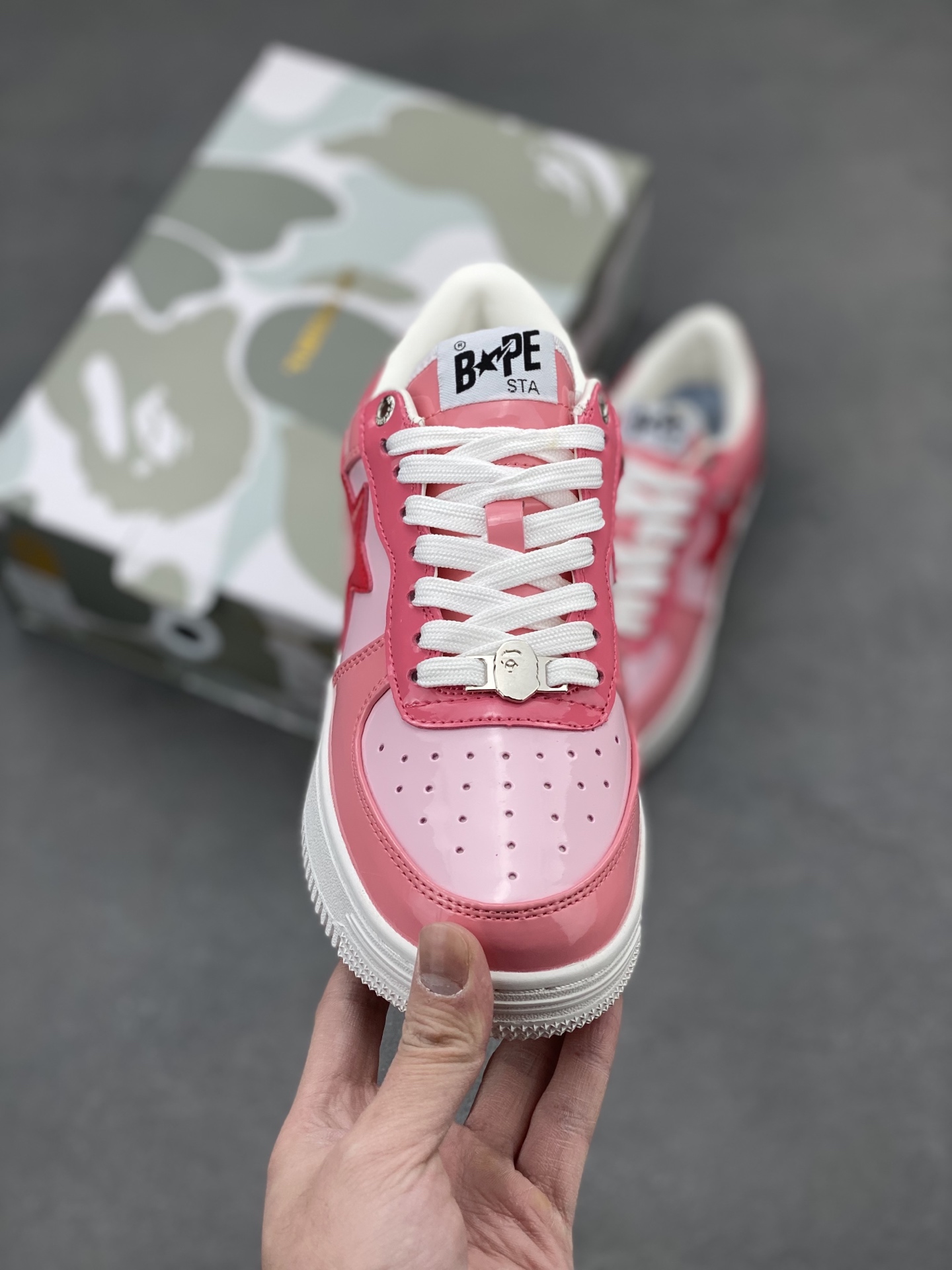 Bape Sta Pink Patent Leather Sneakers Classic Streetwear Style 3 i1742231224283 5145 0 1