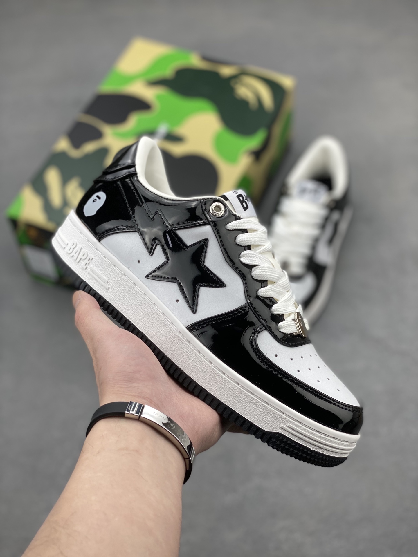 BAPE STA Black & White Leather Sneakers - Classic Street Style 2 i1742231333790 5786 0 0