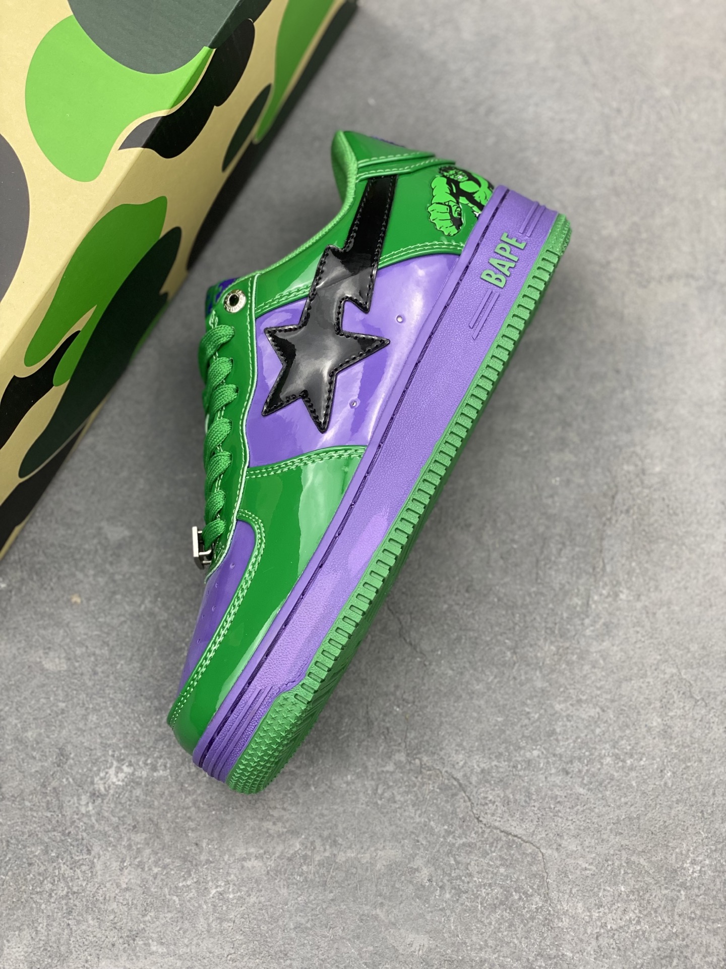 BAPE x Marvel Hulk Sta Low Sneakers Green Purple, Classic Street Style Shoes 8 i1742231860153 8027 0 6