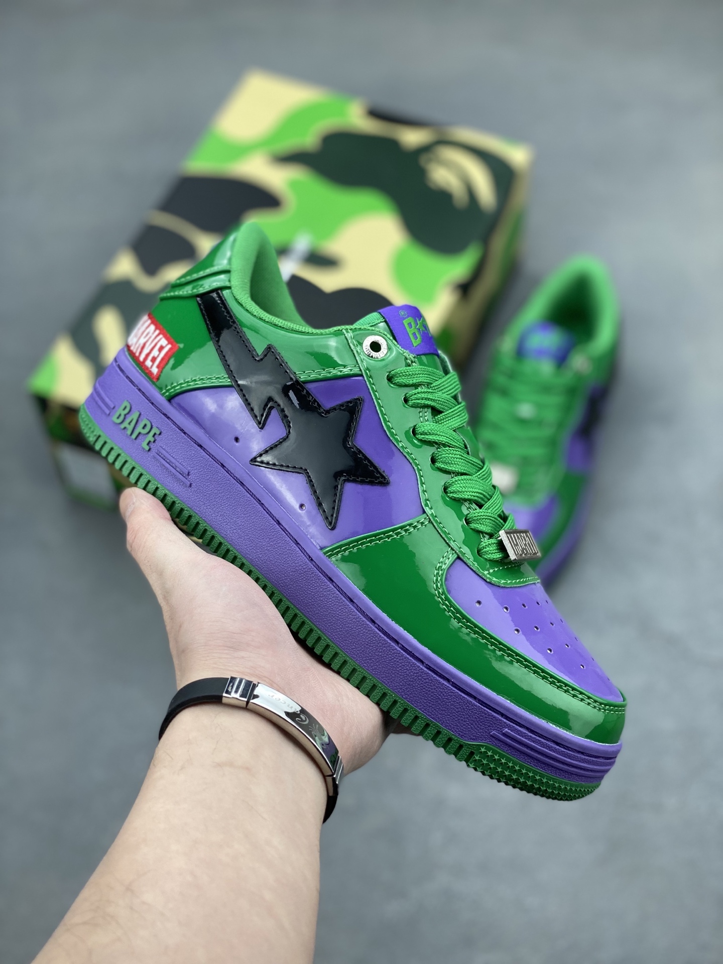 BAPE x Marvel Hulk Sta Low Sneakers Green Purple, Classic Street Style Shoes 2 i1742231866607 5102 0 0