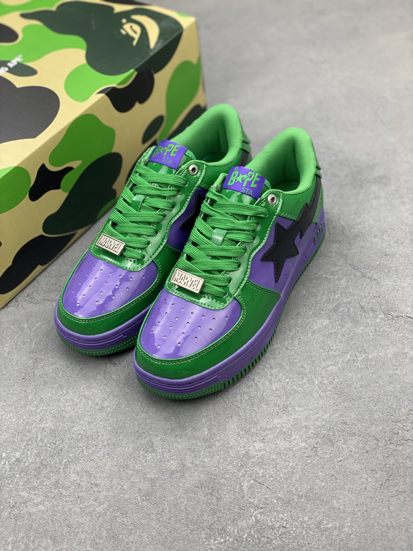 BAPE x Marvel Hulk Sta Low Sneakers Green Purple, Classic Street Style Shoes 9 i1742231868986 1351 0 7