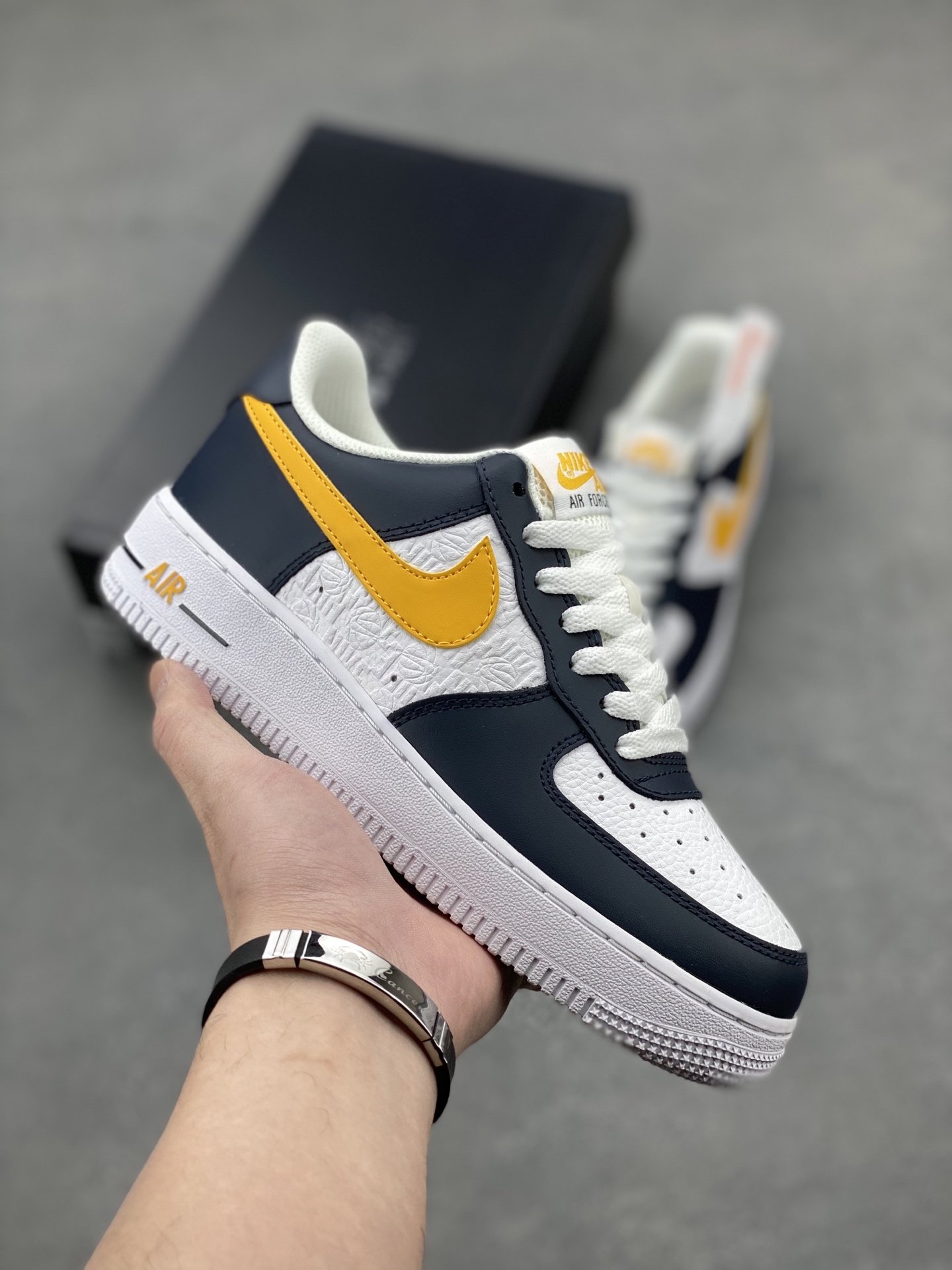 Nike Air Force 1 Low Sneakers - Navy Blue & Yellow Accents 2 i1742331787272 7902 0 0