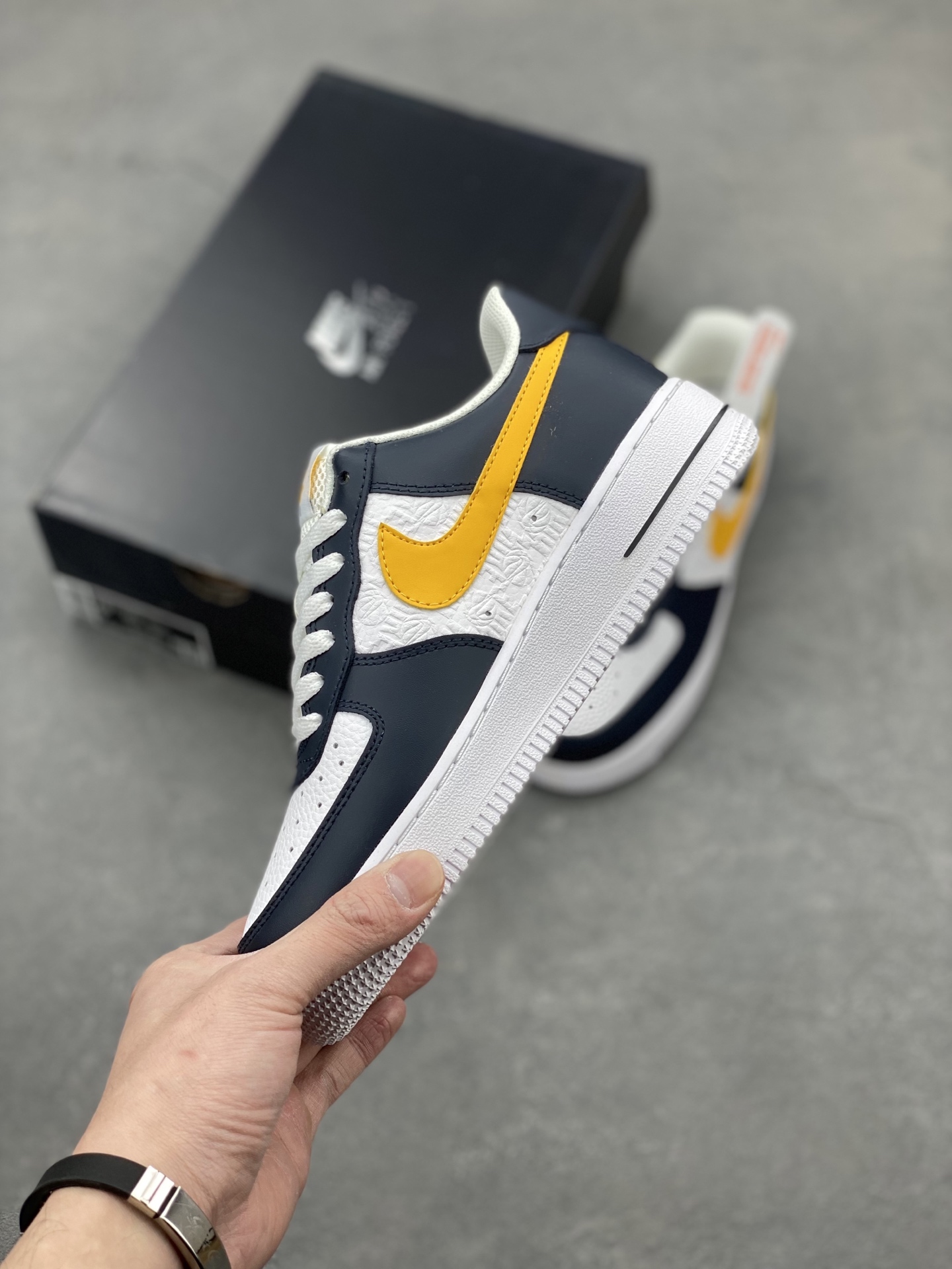 Nike Air Force 1 Low Sneakers - Navy Blue & Yellow Accents 4 i1742331789820 7809 0 2