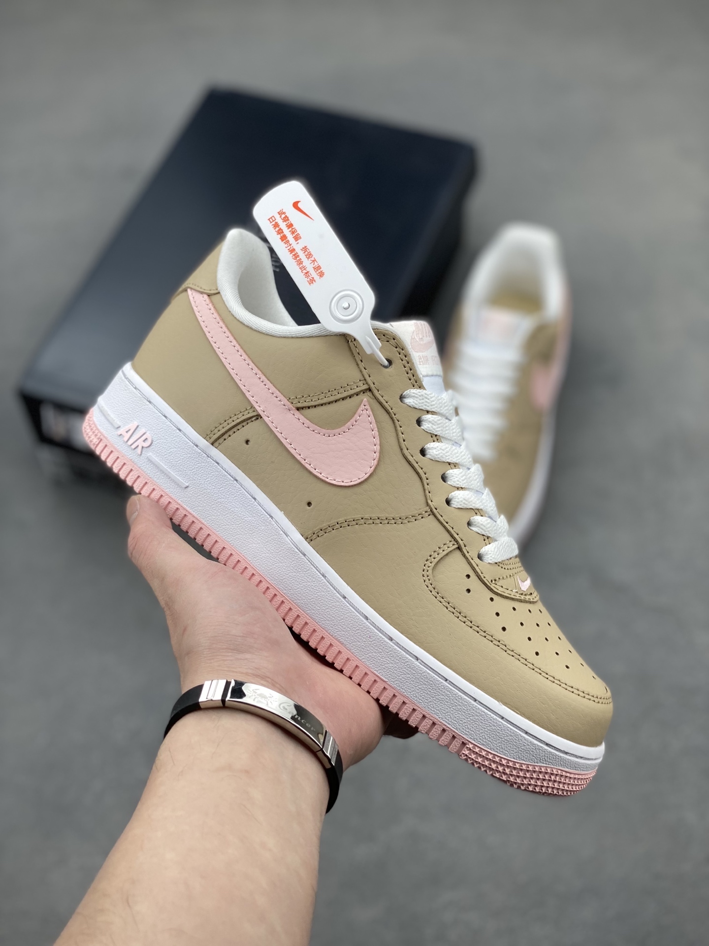 Nike Air Force 1 Low Casual Sneakers - Khaki/Pink - Style 845053-201 2 i1742835434914 624 0 0