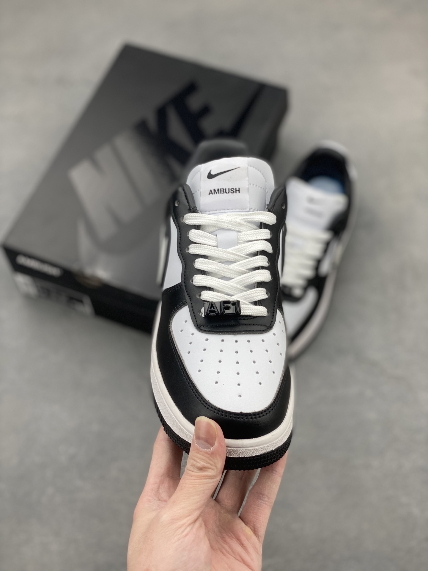 AMBUSH x Nike Air Force 1 Low Black White Leather Sneakers DV3464-010 3 i1743539139356 6821 0 1