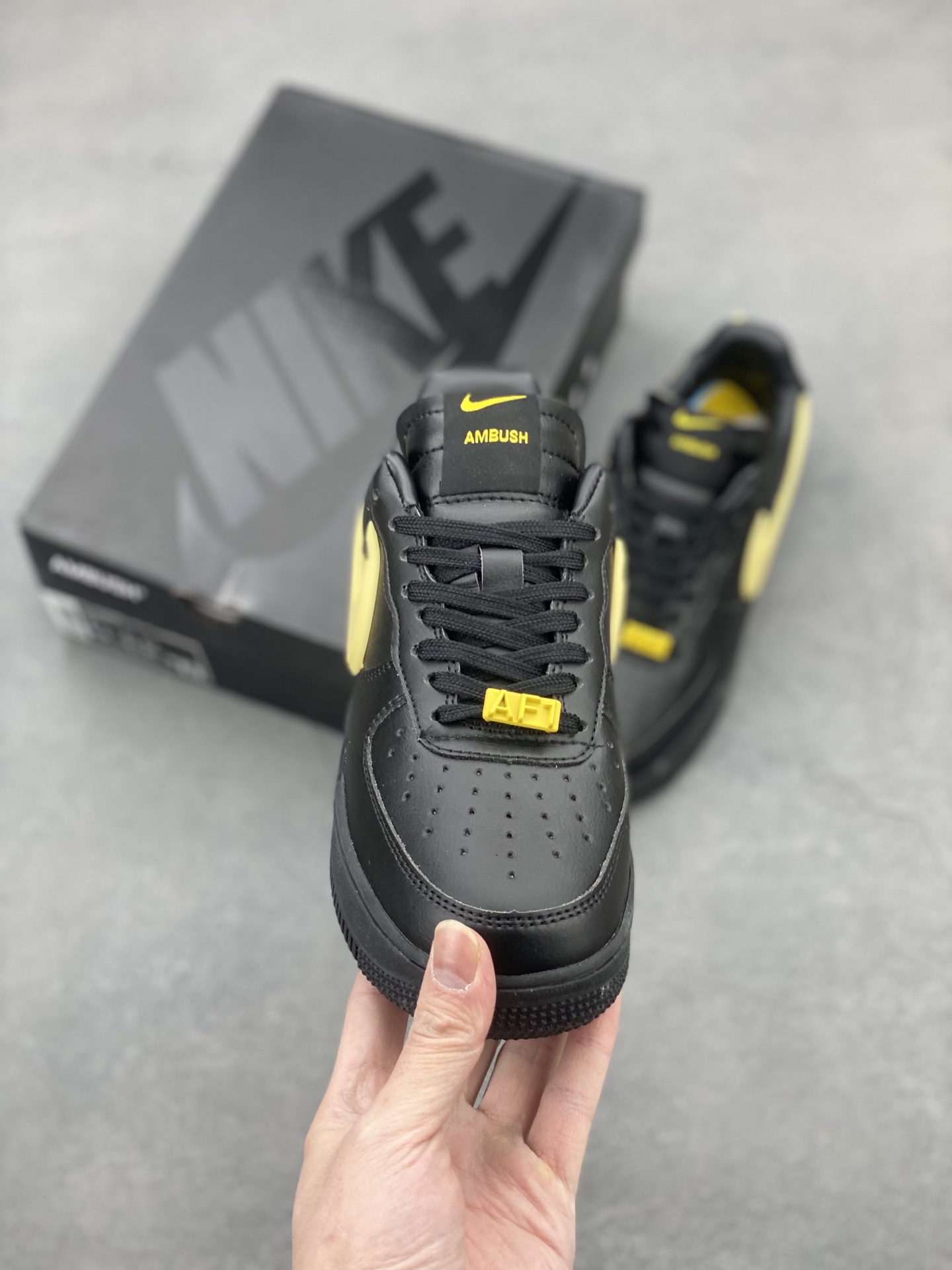 Ambush x Nike Air Force 1 Low Black/Yellow, Leather Structure, Oversized Swoosh 3 i1743539898142 306 0 1