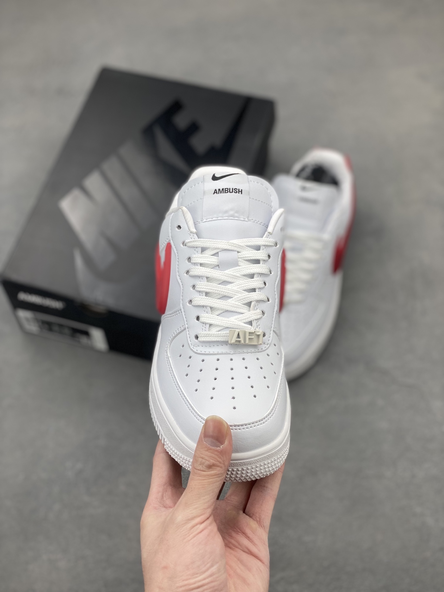 Nike x Ambush Air Force 1 Low White Red, Leather Structure, Oversized Swoosh 3 i1743540022445 6203 0 1