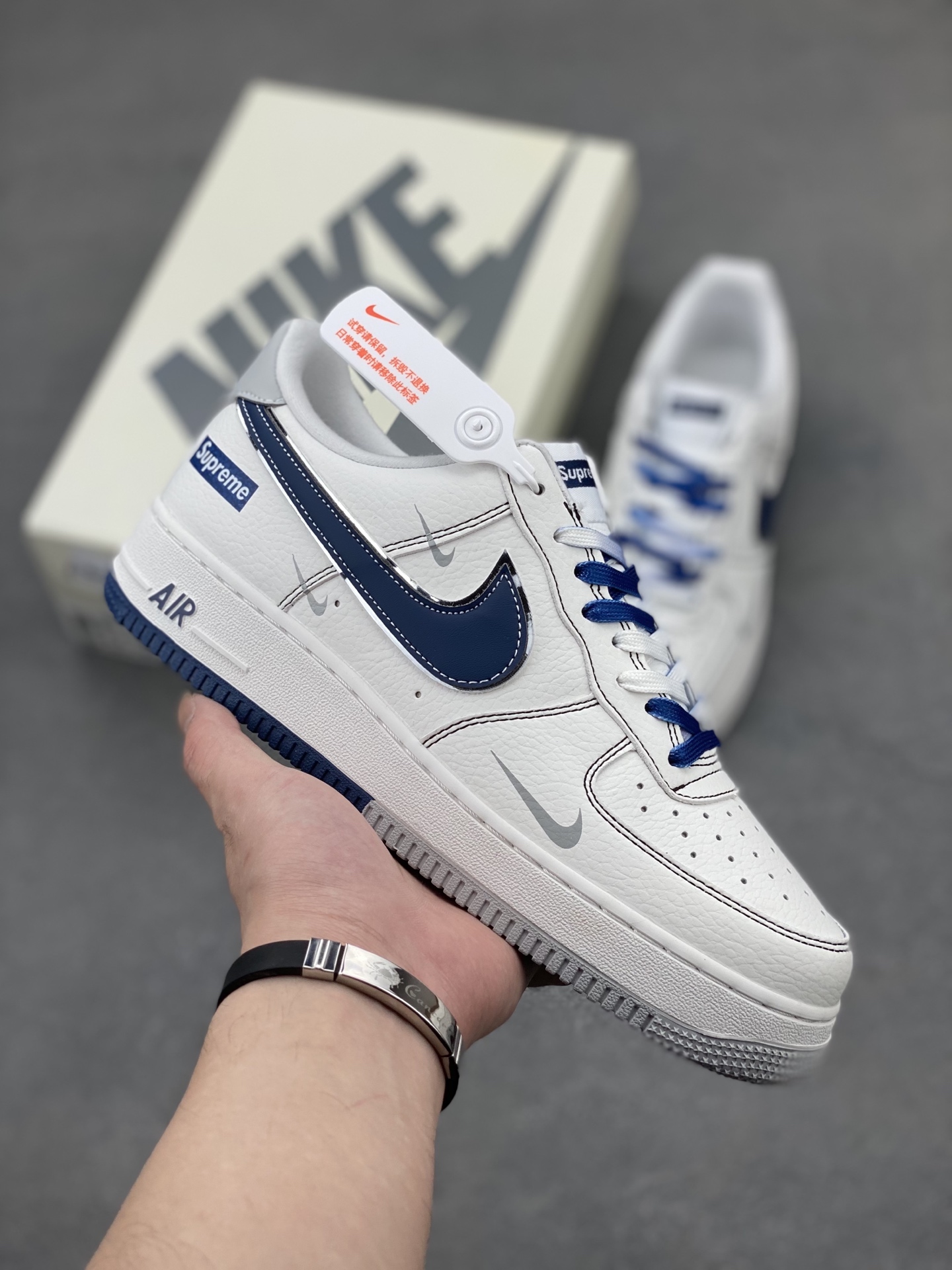 Nike Air Force 1 '07 Low White/Navy Blue - Premium Leather Sneakers 2 i1745089891461 6712 0 0