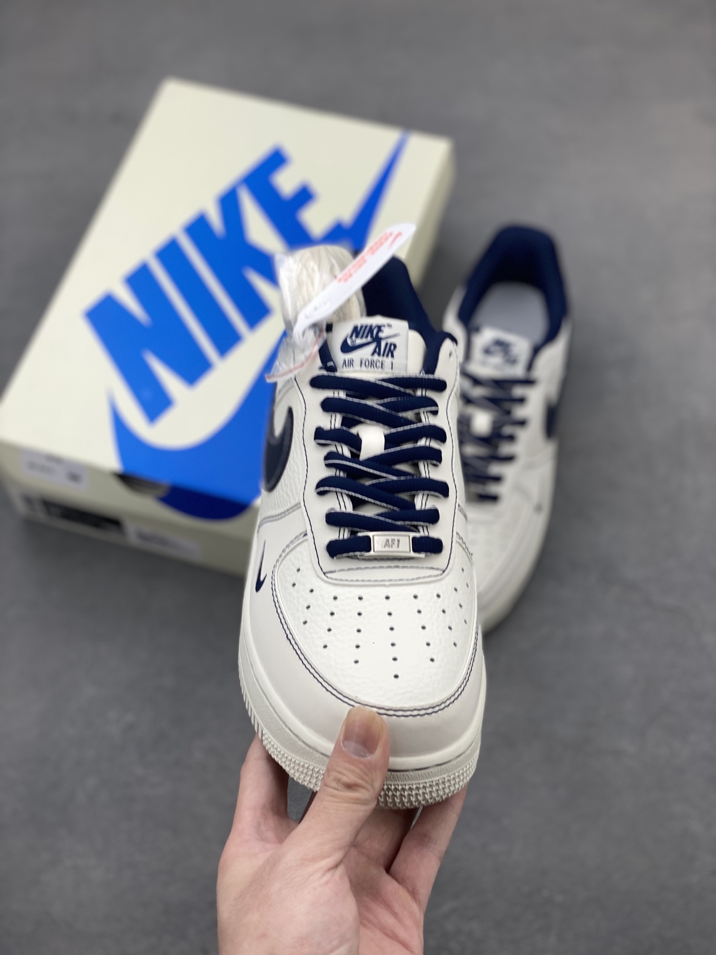 Nike Air Force 1 Low White Navy Sneakers with Full-Length Air Cushioning 3 i1746640626739 2285 0 1