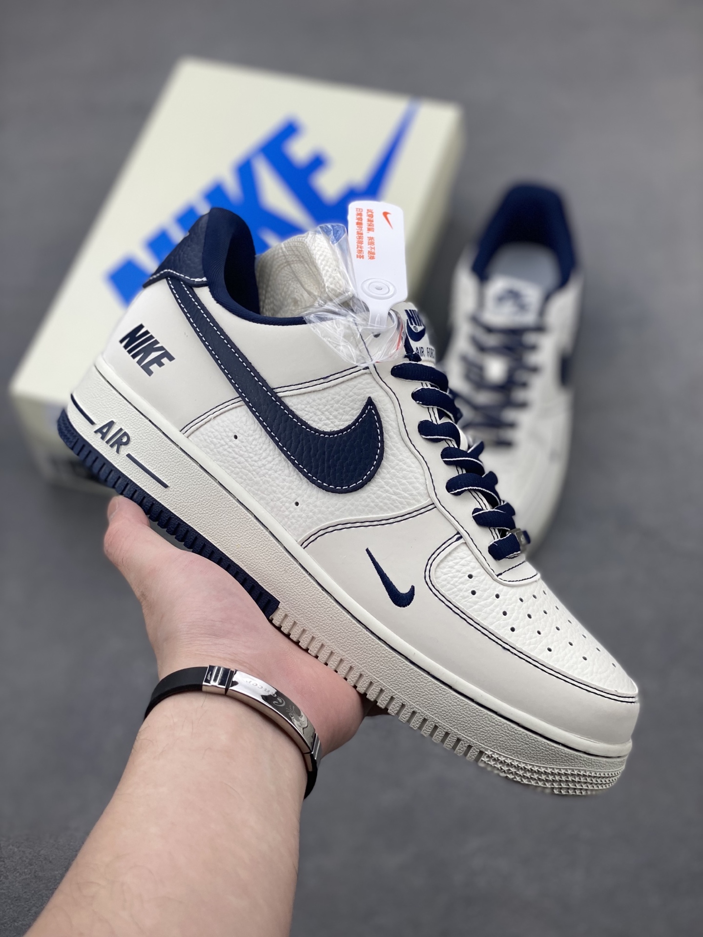 Nike Air Force 1 Low White Navy Sneakers with Full-Length Air Cushioning 2 i1746640631905 5988 0 0