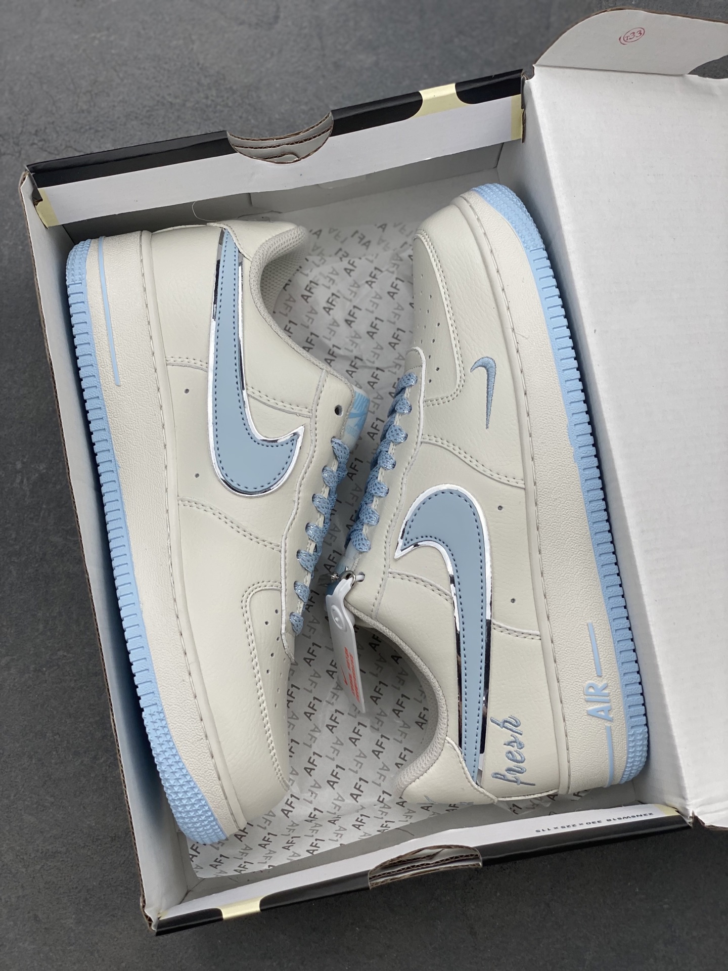 Nike Air Force 1 Low ‘07 Custom Sneakers with Light Blue Accents & Full Air Sole 10 i1746815505855 5940 0 8