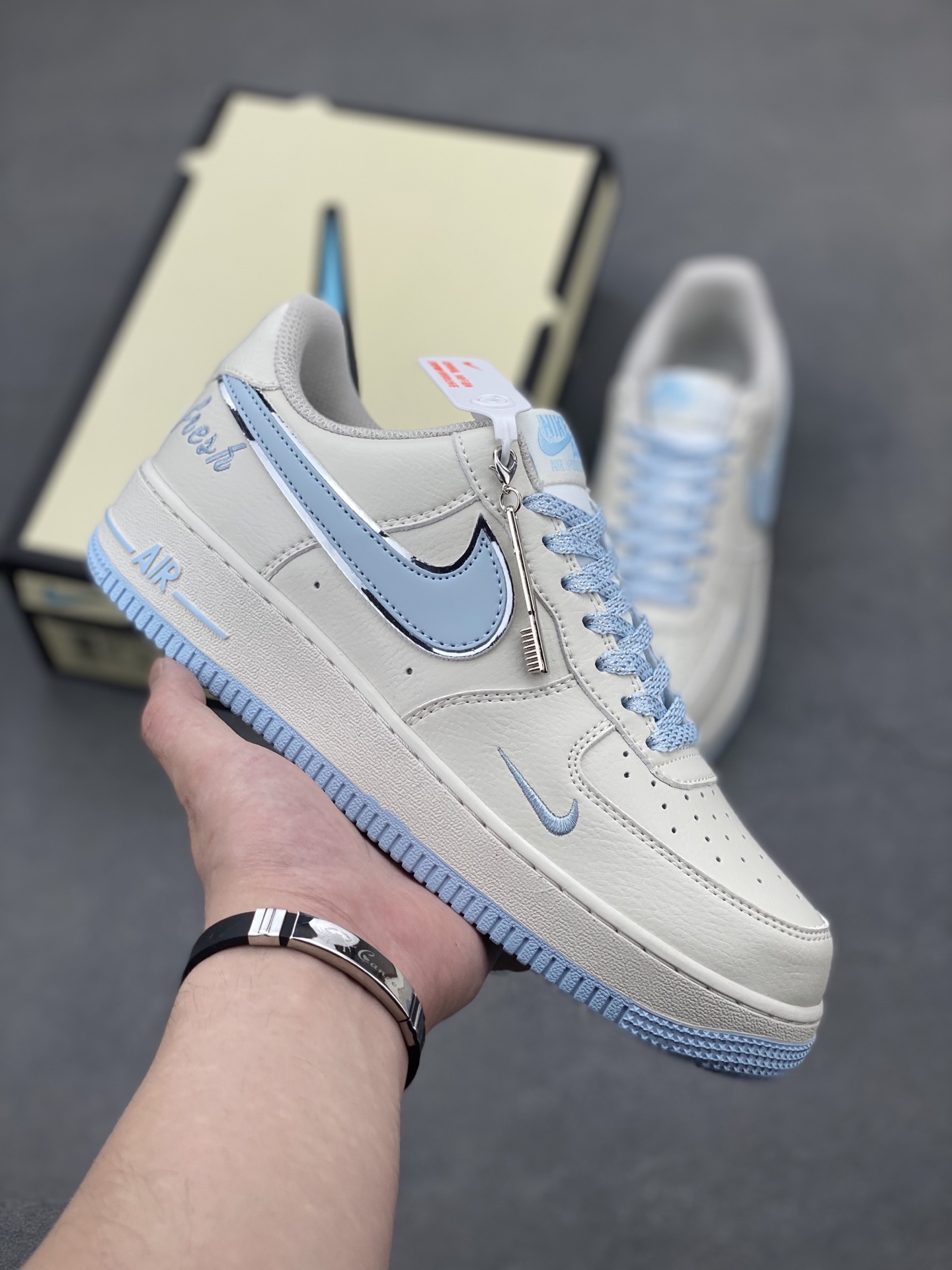 Nike Air Force 1 Low ‘07 Custom Sneakers with Light Blue Accents & Full Air Sole 2 i1746815505946 9774 0 0