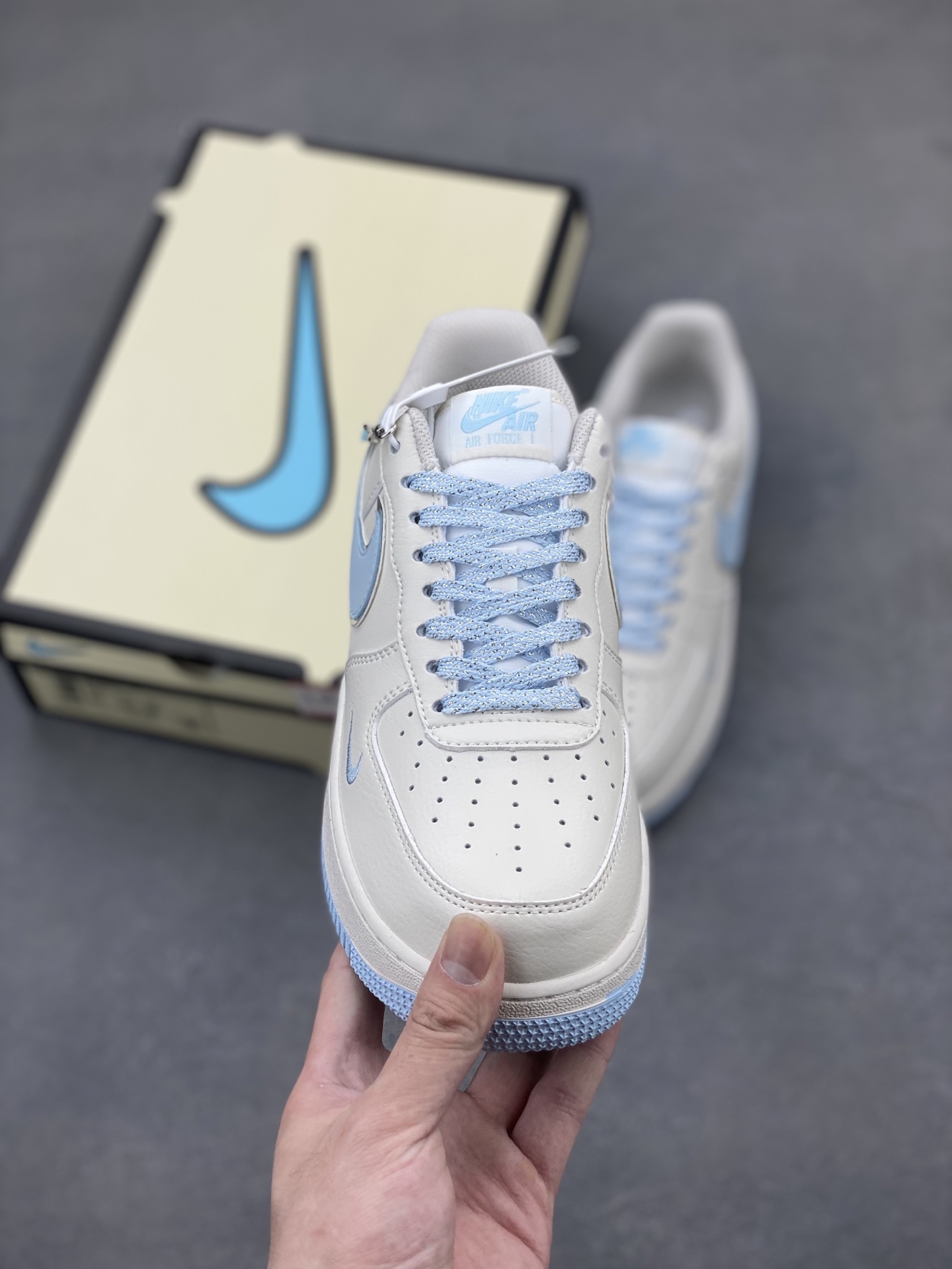 Nike Air Force 1 Low ‘07 Custom Sneakers with Light Blue Accents & Full Air Sole 3 i1746815505995 8769 0 1