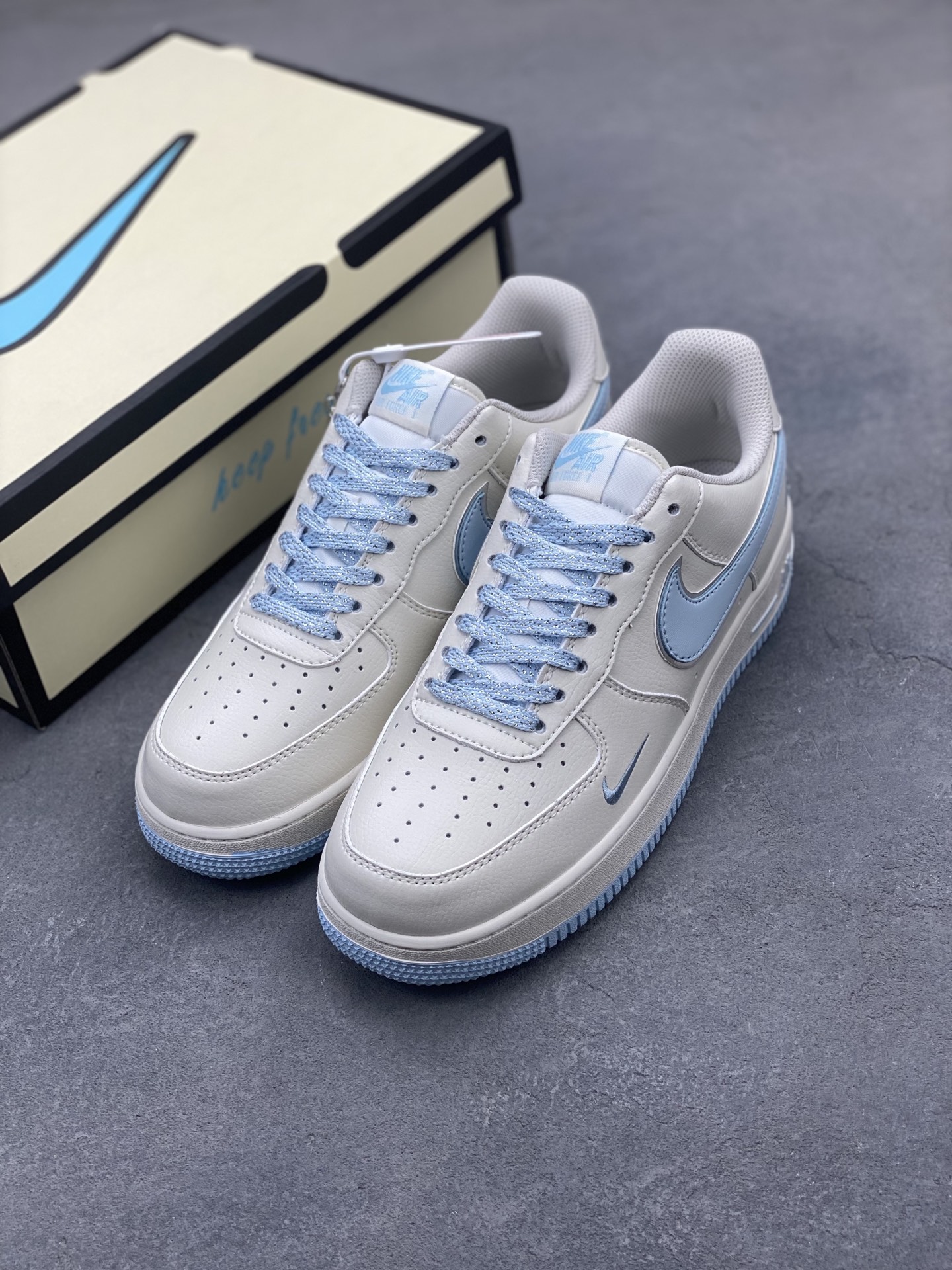 Nike Air Force 1 Low ‘07 Custom Sneakers with Light Blue Accents & Full Air Sole 9 i1746815537088 3660 0 7