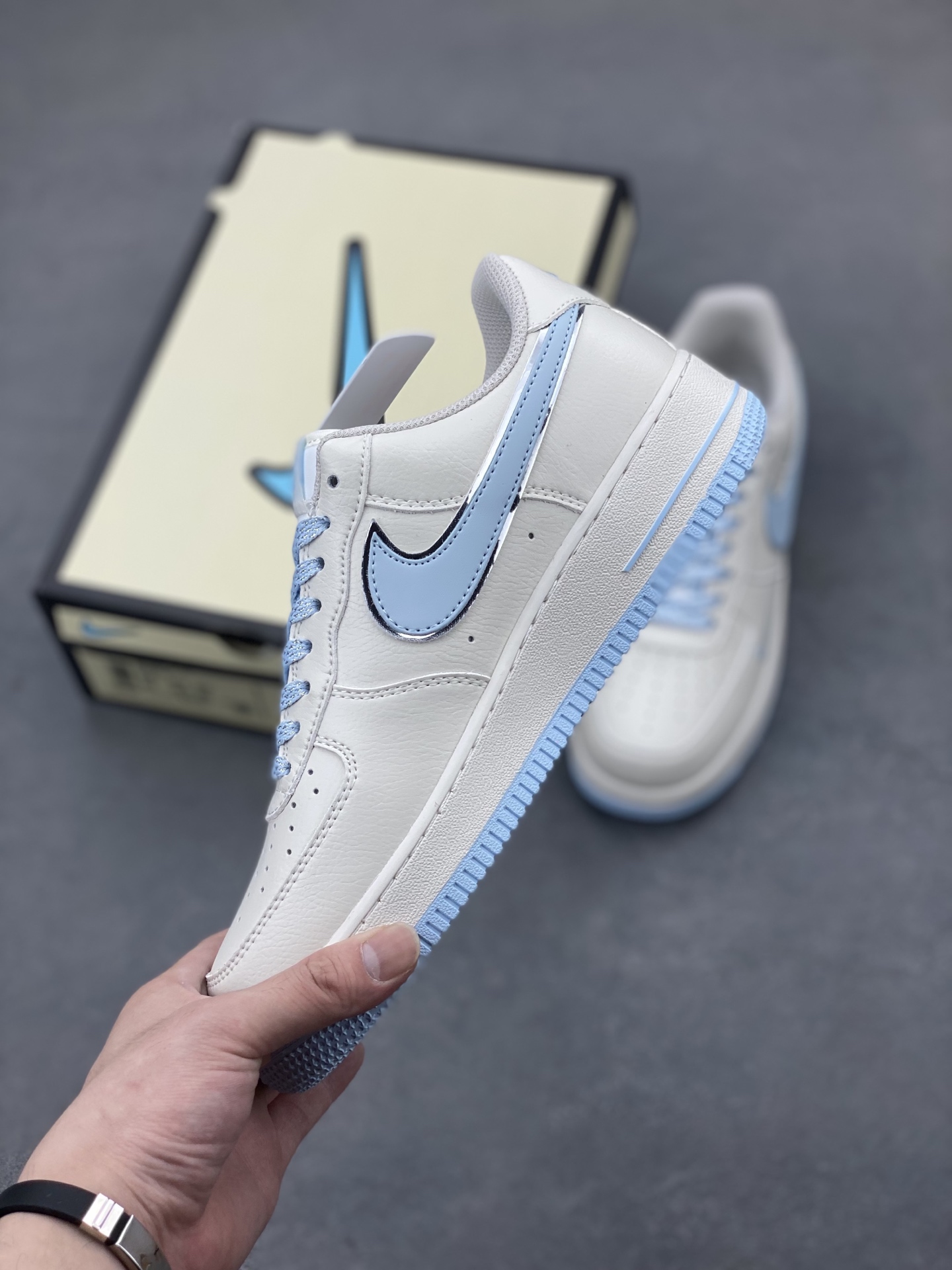 Nike Air Force 1 Low ‘07 Custom Sneakers with Light Blue Accents & Full Air Sole 4 i1746815537163 7734 0 2