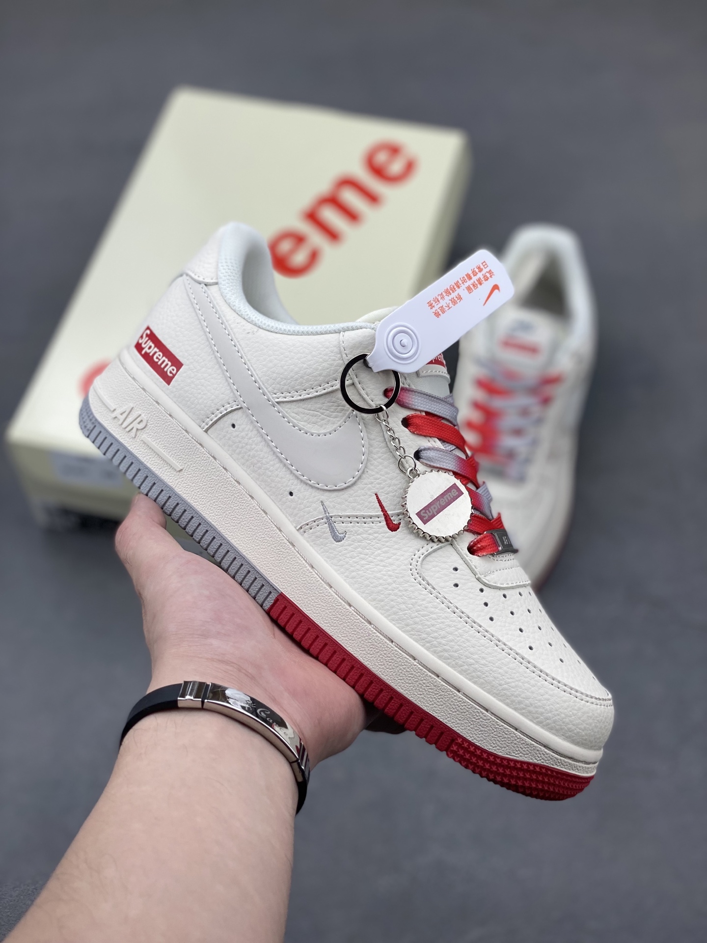 Nike Air Force 1 '07 Low Supreme Collab Sneakers - White/Red/Gray 2 i1747424795910 7330 0 0