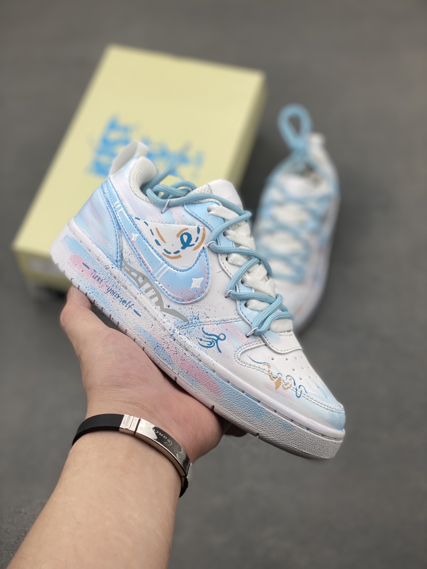 Nike Court Borough Low Hand-Painted Sneakers - Blue Shadow Design 2 i1748373299532 9087 0 0