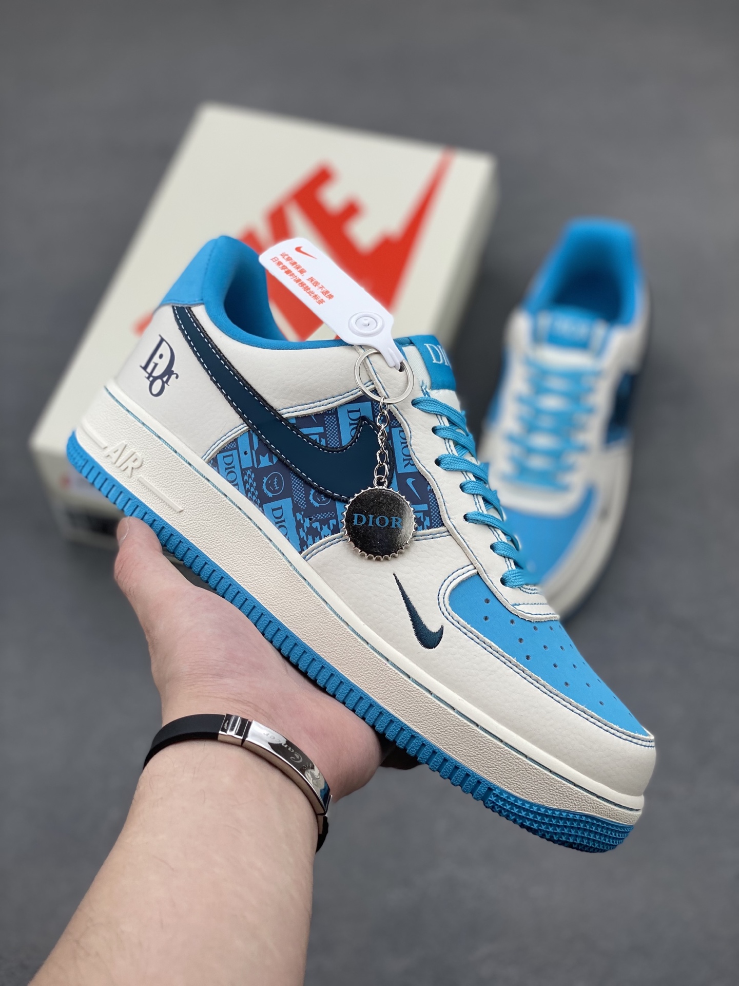 Nike Air Force 1 '07 Low White/Blue Custom Sneakers with Dior Charm 2 i1749233131611 7504 0 0