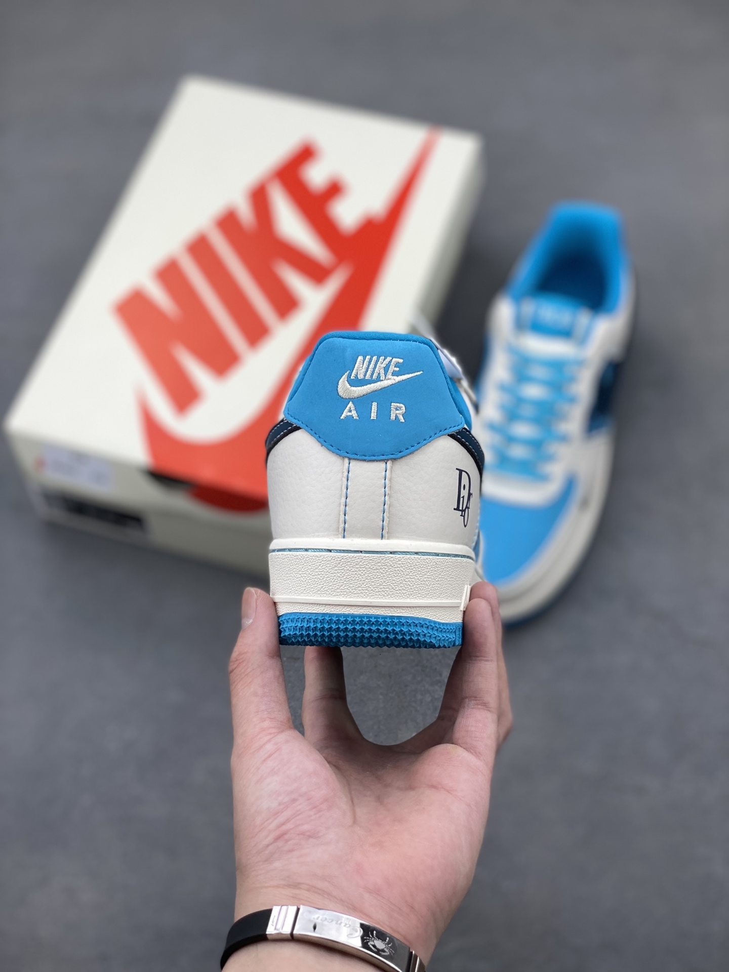Nike Air Force 1 '07 Low White/Blue Custom Sneakers with Dior Charm 5 i1749233132087 249 0 3
