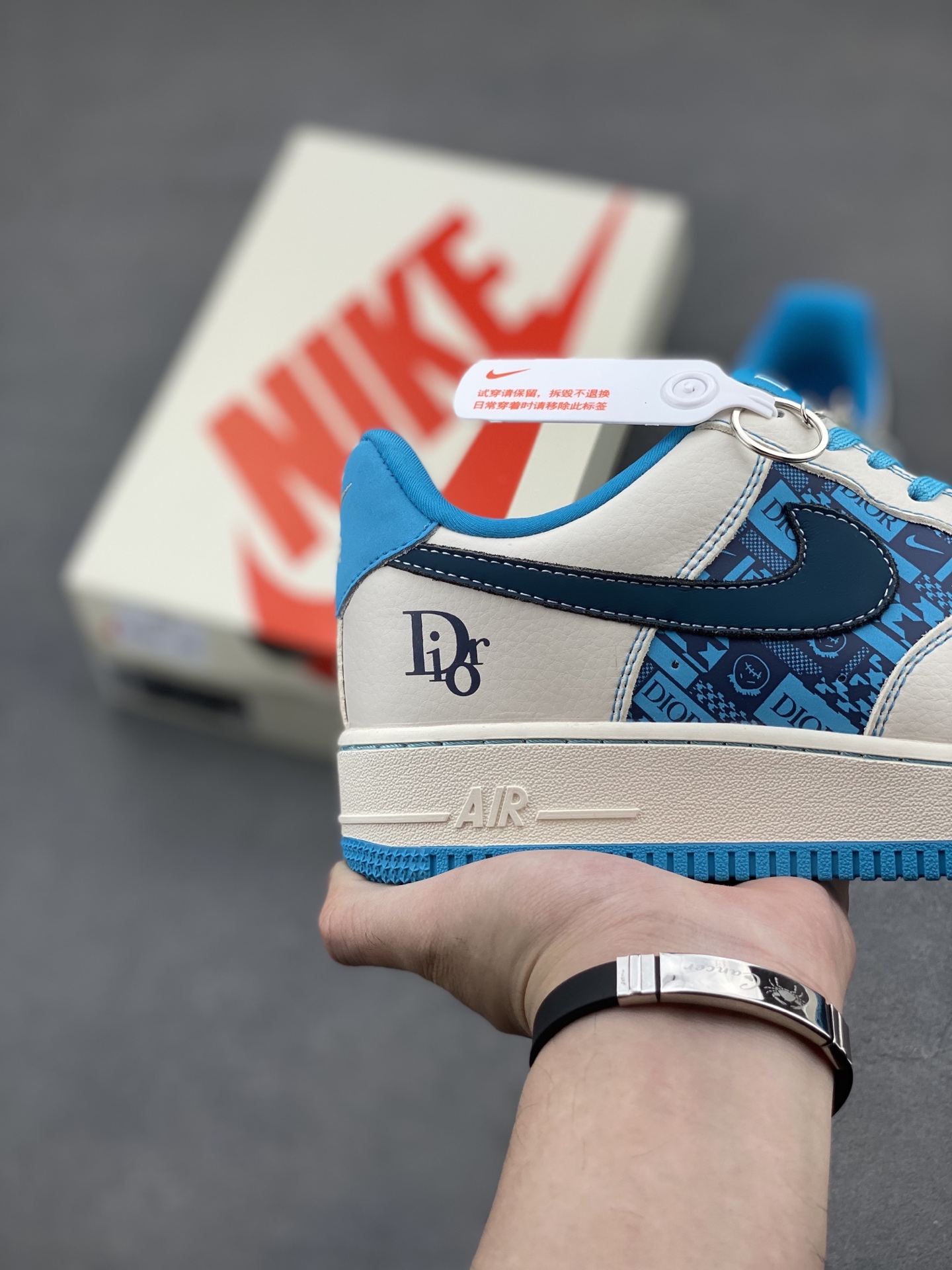 Nike Air Force 1 '07 Low White/Blue Custom Sneakers with Dior Charm 6 i1749233140153 8676 0 4