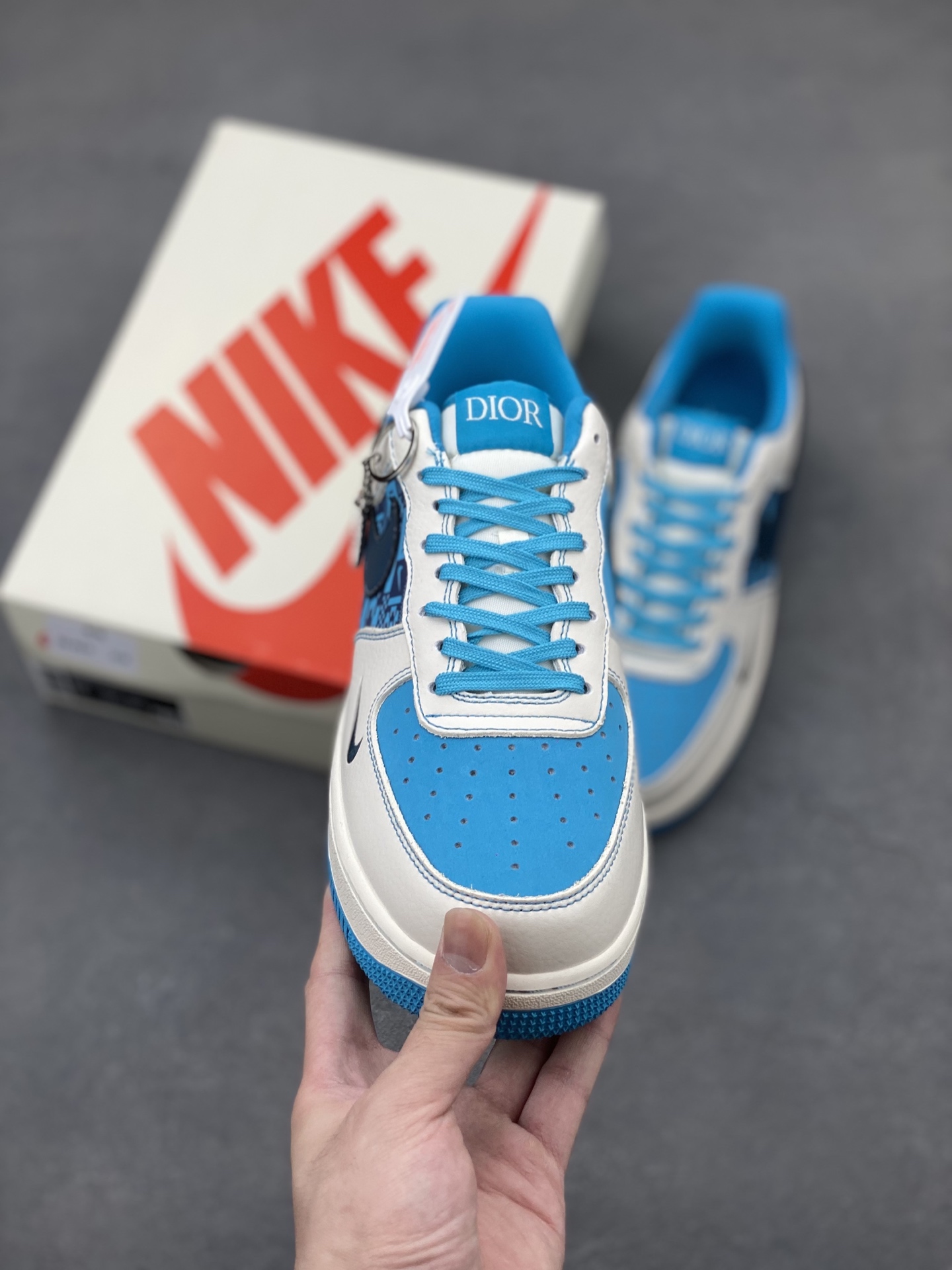 Nike Air Force 1 '07 Low White/Blue Custom Sneakers with Dior Charm 3 i1749233141573 4471 0 1