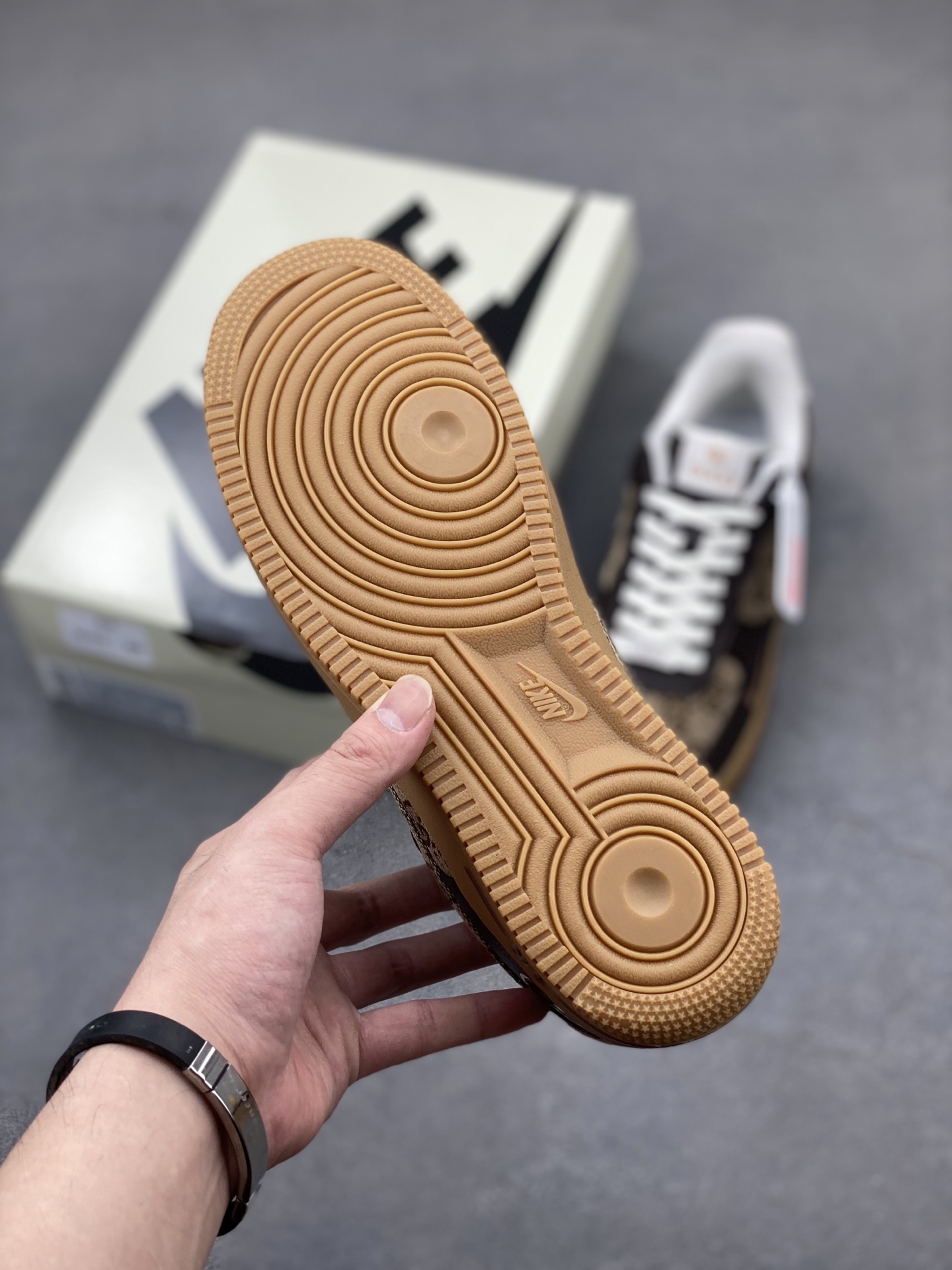 Nike Air Force 1 '07 Low Brown Sneakers with Gucci Pattern Accents 7 i1749846156071 3506 0 5