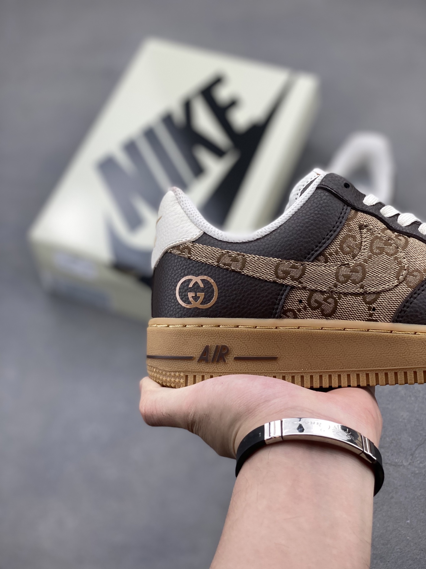 Nike Air Force 1 '07 Low Brown Sneakers with Gucci Pattern Accents 6 i1749846161607 6586 0 4