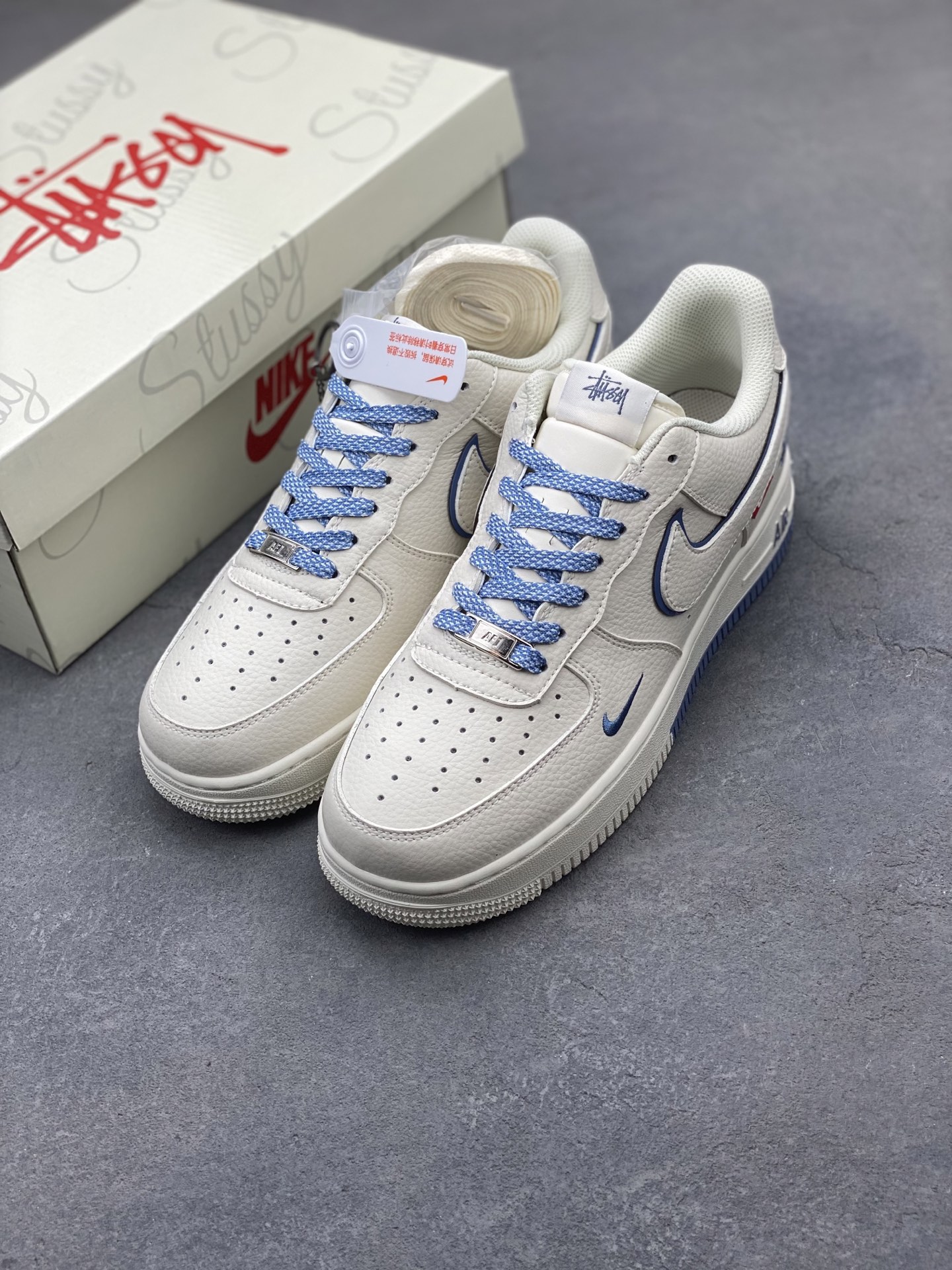 Nike Air Force 1 '07 Low Stussy Collab Cream/Blue Sneakers - Limited Edition 9 i1749846211353 9550 0 7