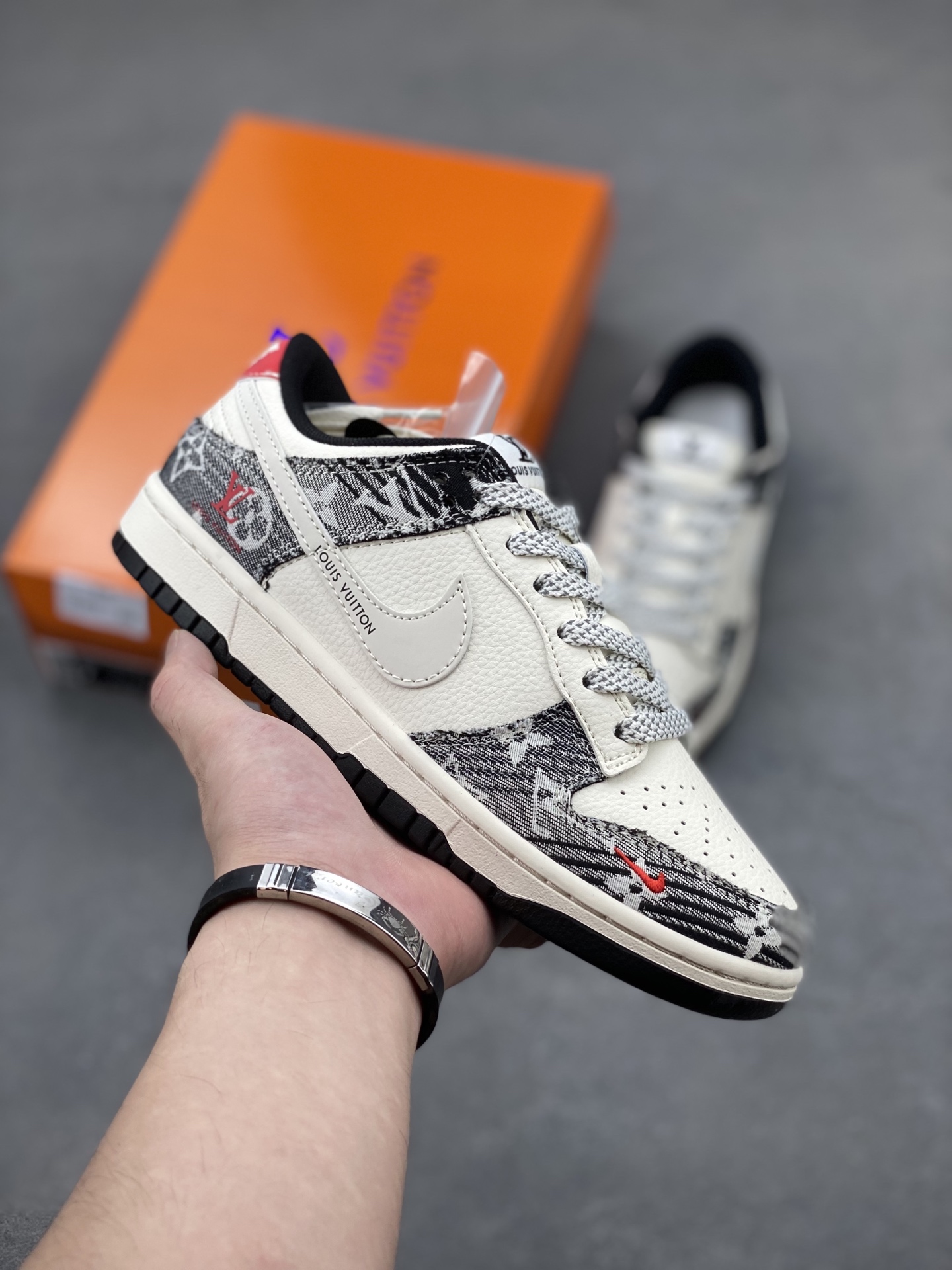 Nike SB Dunk Low x Louis Vuitton Custom Sneakers - Black and White