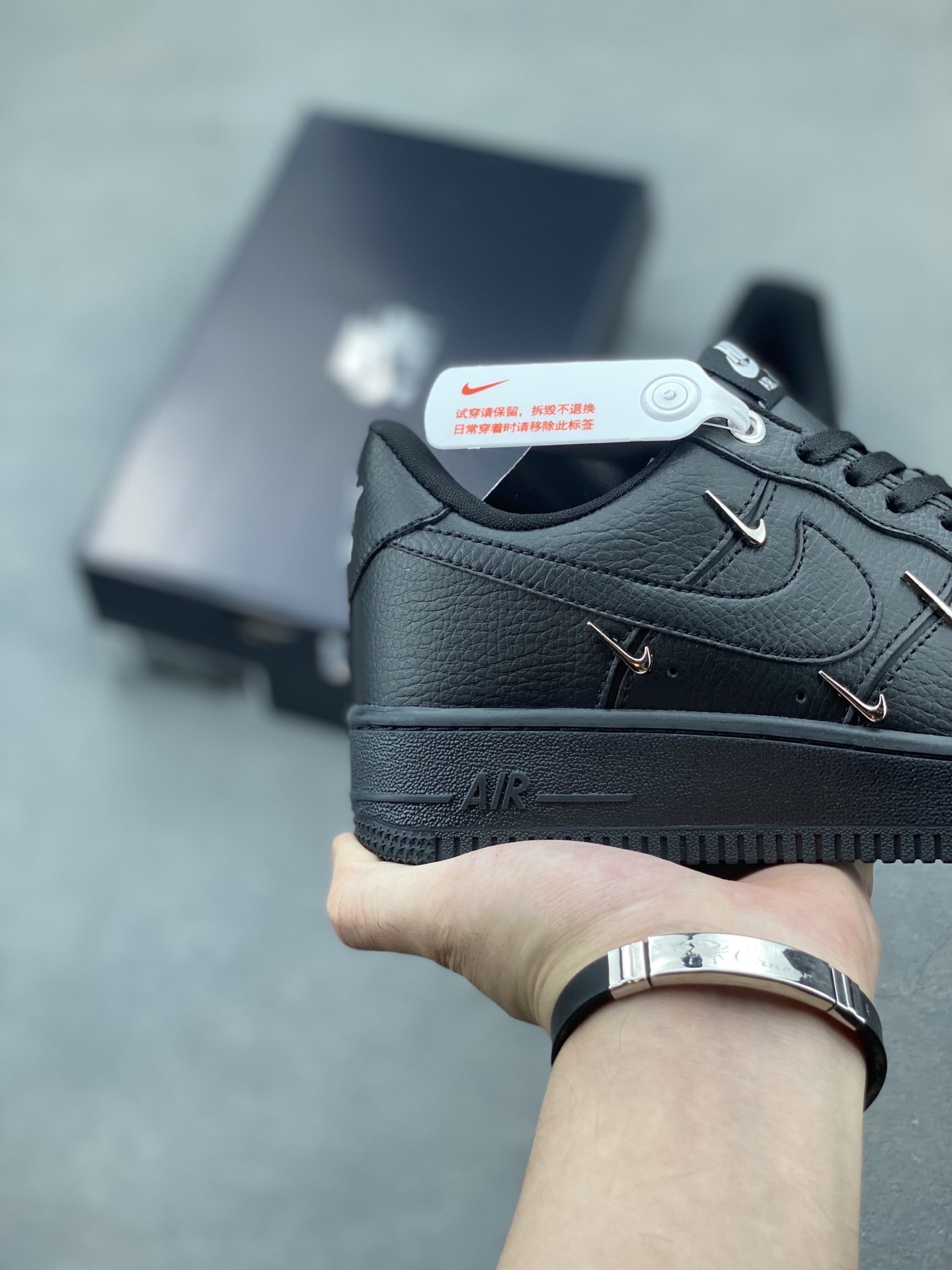 Nike Air Force 1 Black Leather Sneakers with Unique Hook Detailing 6 i1750104238152 8693 0 4