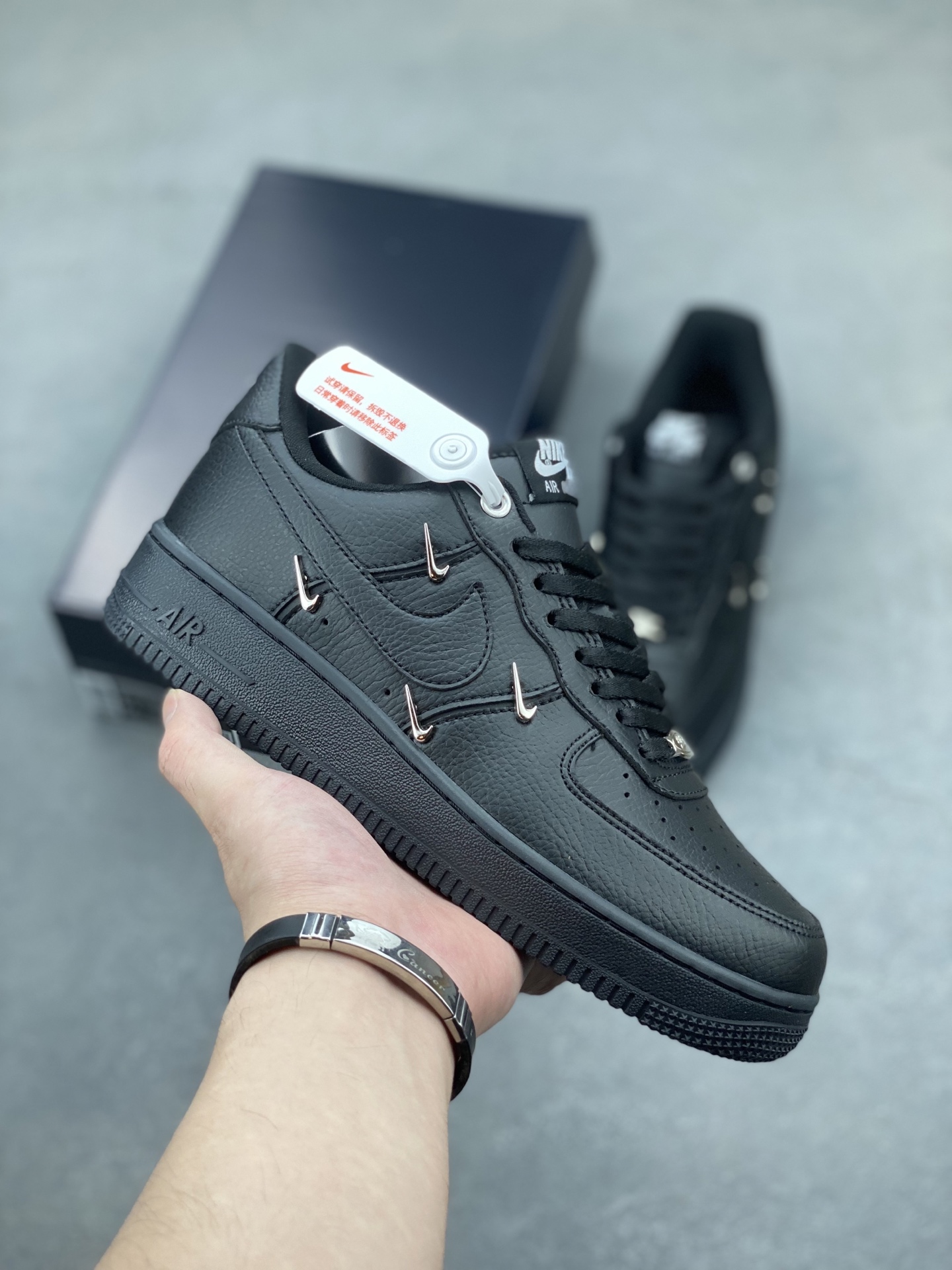 Nike Air Force 1 Black Leather Sneakers with Unique Hook Detailing 2 i1750104238184 6495 0 0