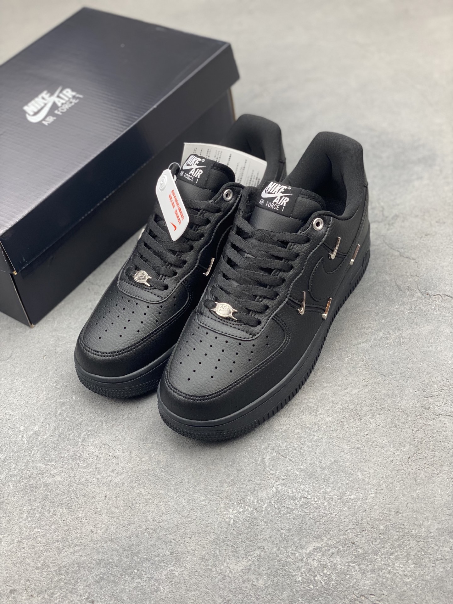 Nike Air Force 1 Black Leather Sneakers with Unique Hook Detailing 9 i1750104239696 7678 0 7