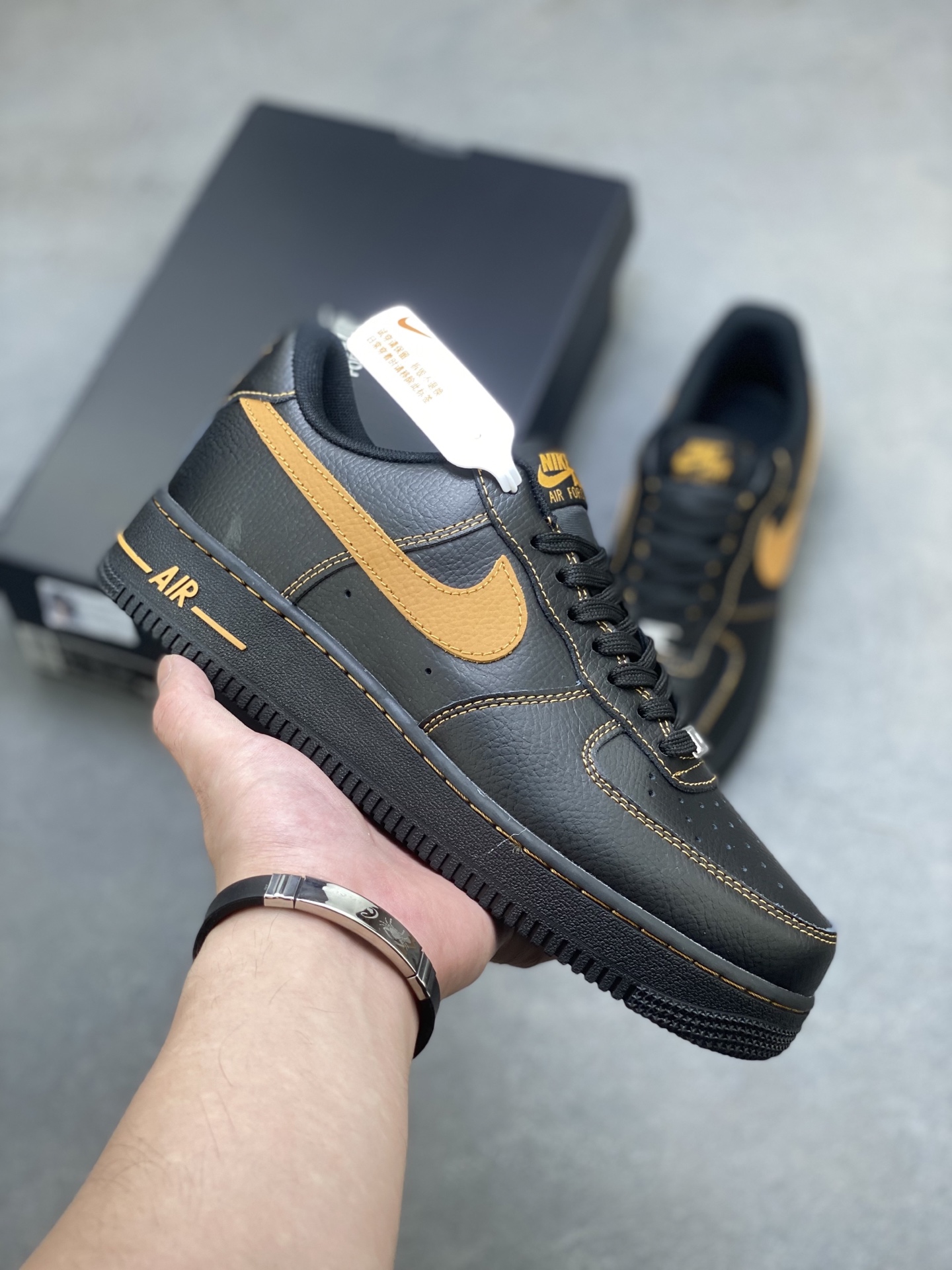 Nike Air Force 1 '07 Low Black/Gold Premium Leather Sneakers HQ2037-003 2 i1751910259029 878 0 0