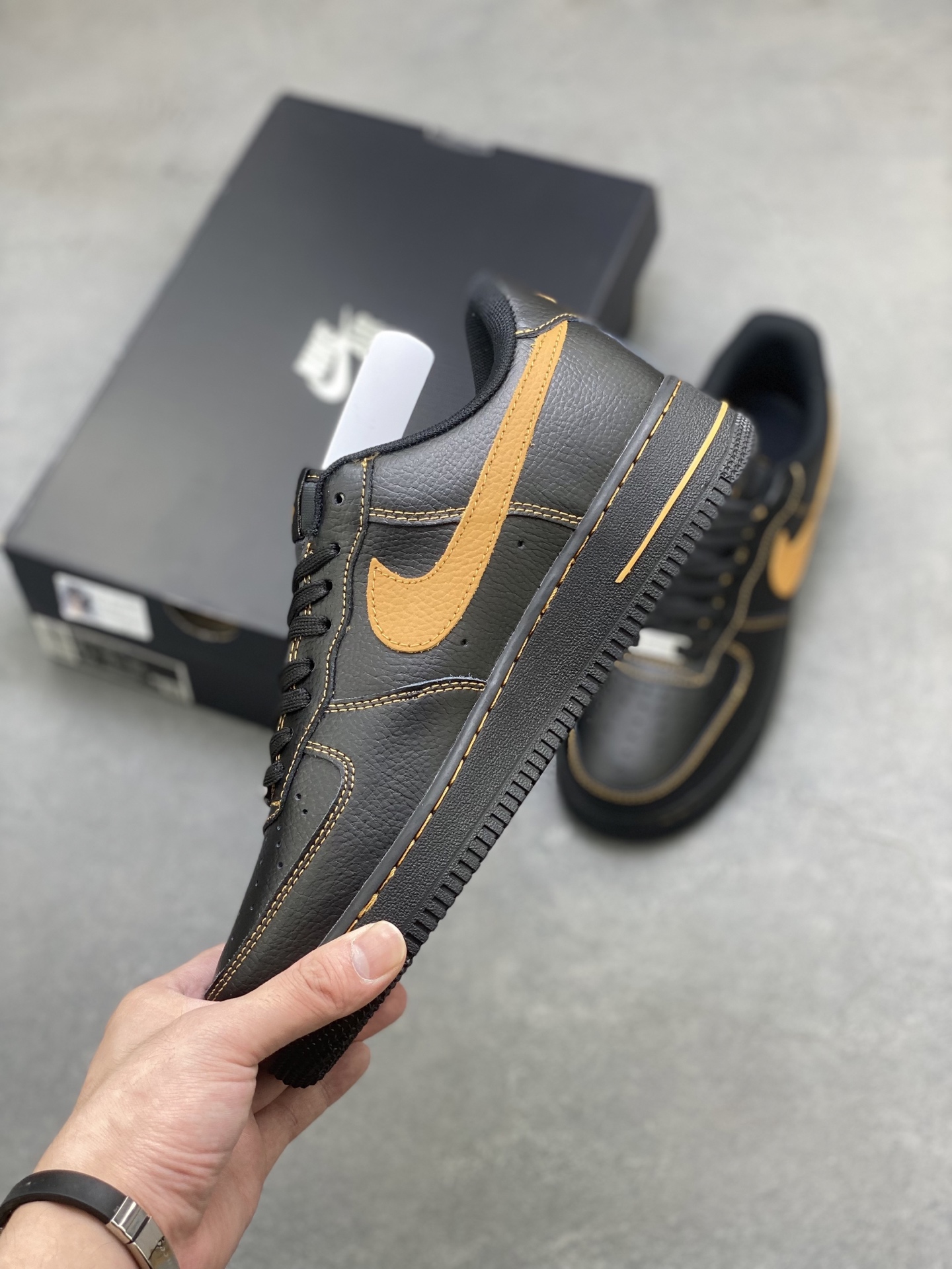 Nike Air Force 1 '07 Low Black/Gold Premium Leather Sneakers HQ2037-003 4 i1751910260671 3762 0 2