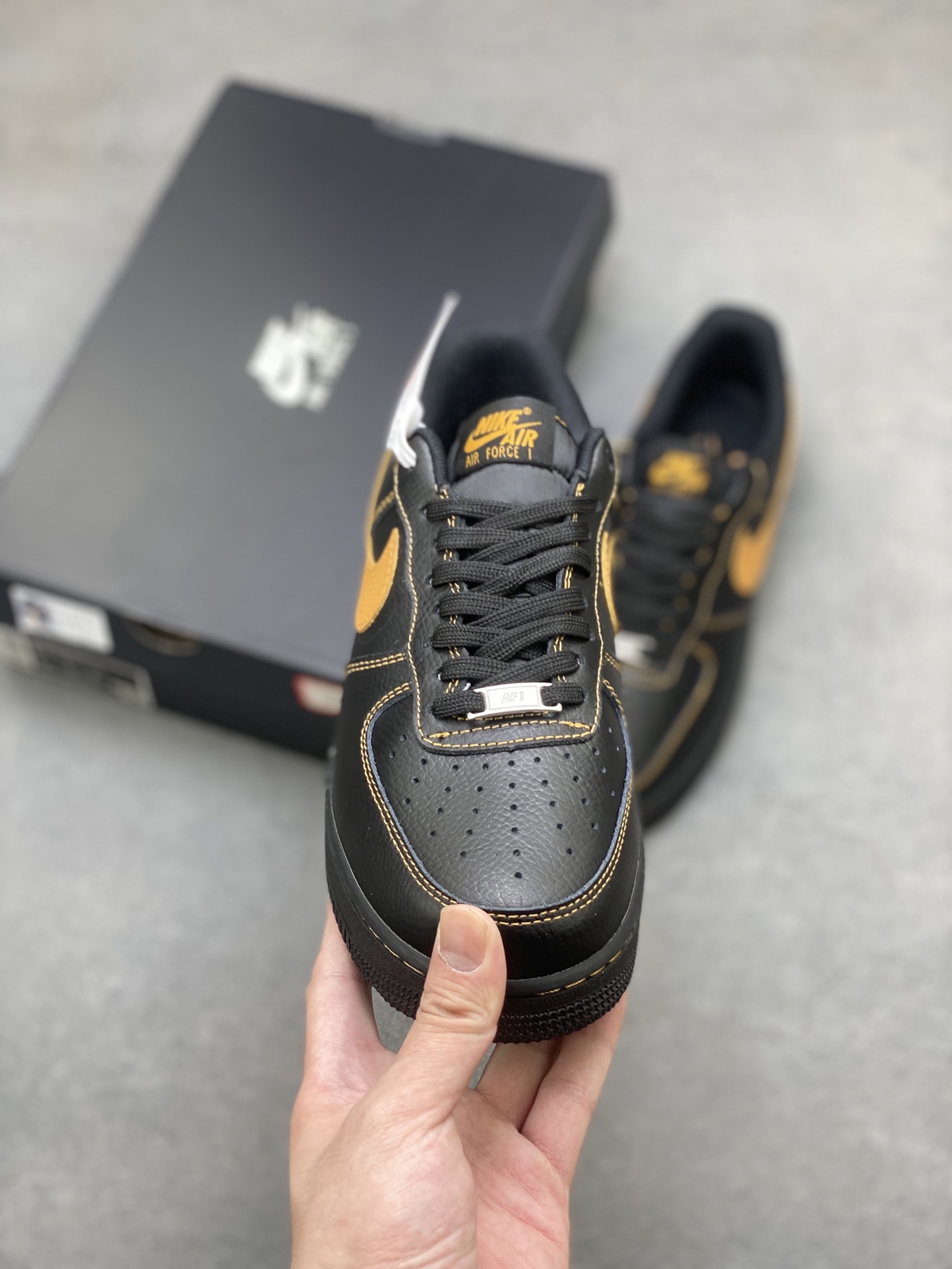 Nike Air Force 1 '07 Low Black/Gold Premium Leather Sneakers HQ2037-003 3 i1751910264403 9449 0 1