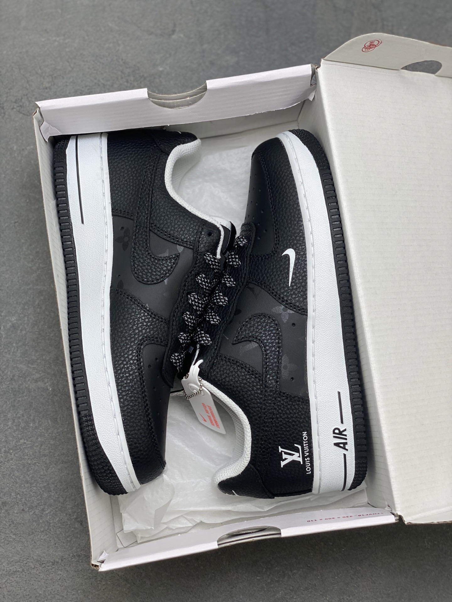 Nike Air Force 1 '07 Low Black Custom Sneakers with Louis Vuitton Detailing 10 i1755798336830 3592 0 8