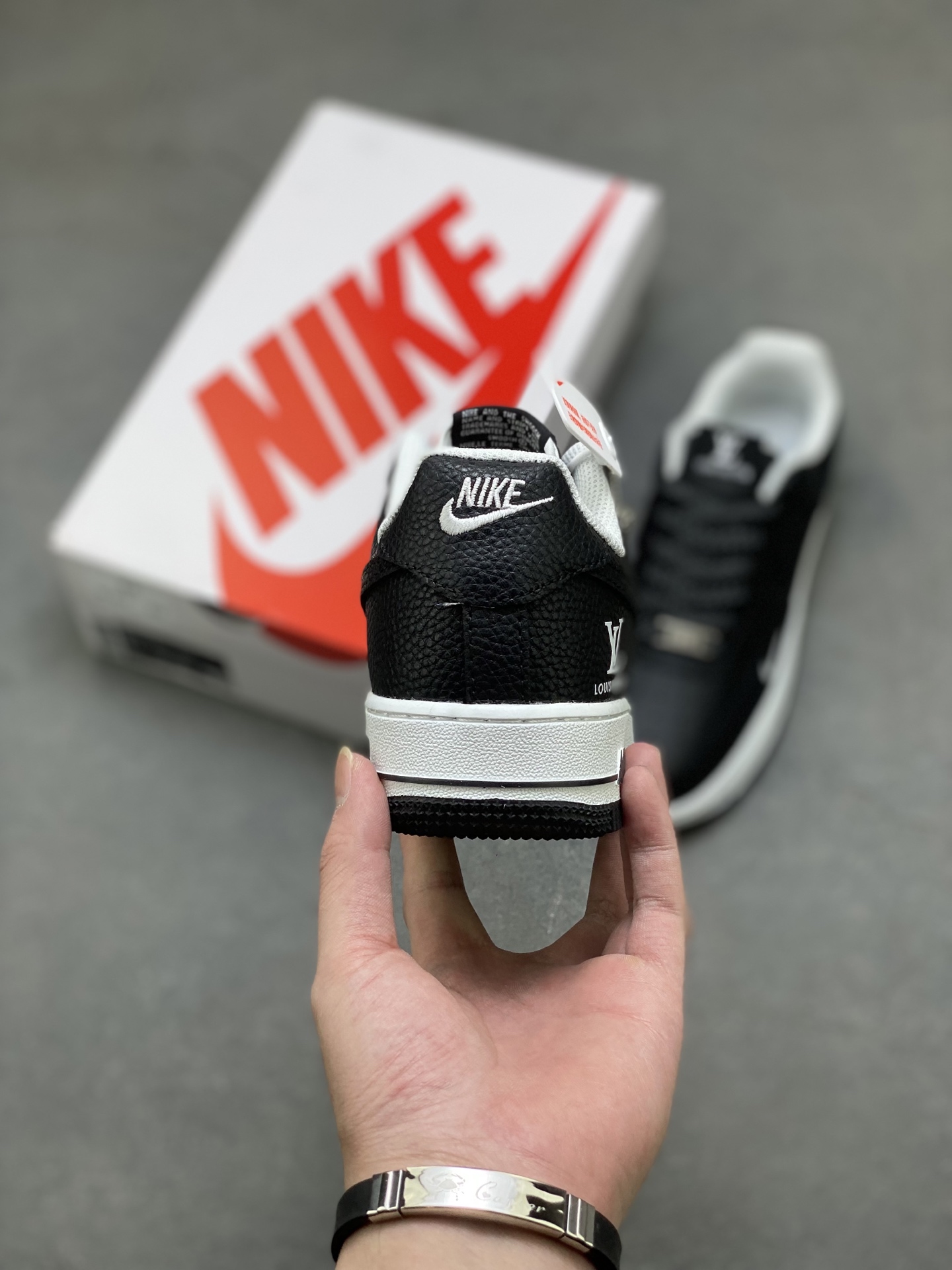 Nike Air Force 1 '07 Low Black Custom Sneakers with Louis Vuitton Detailing 5 i1755798337829 7410 0 3