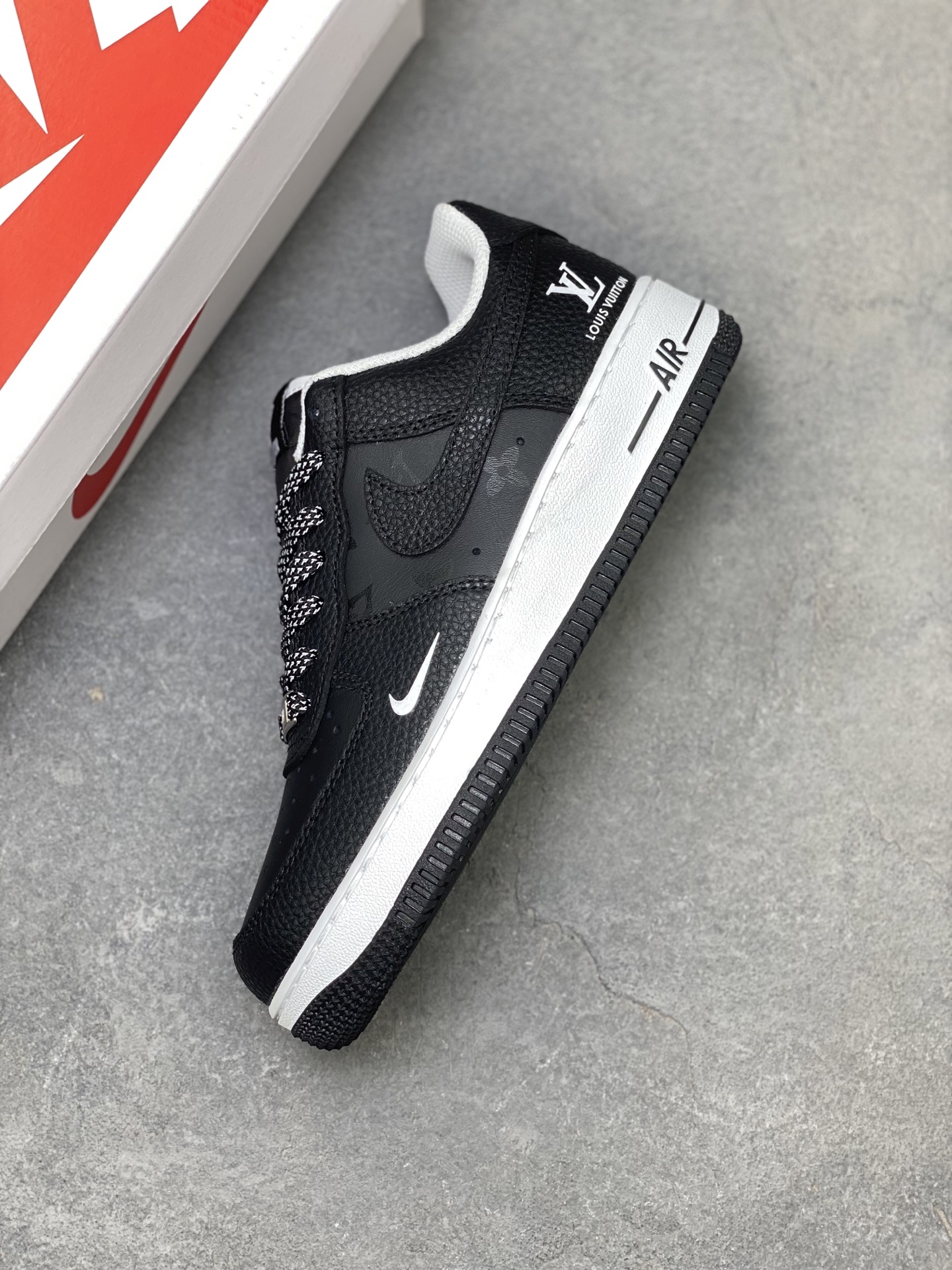 Nike Air Force 1 '07 Low Black Custom Sneakers with Louis Vuitton Detailing 8 i1755798338673 8664 0 6