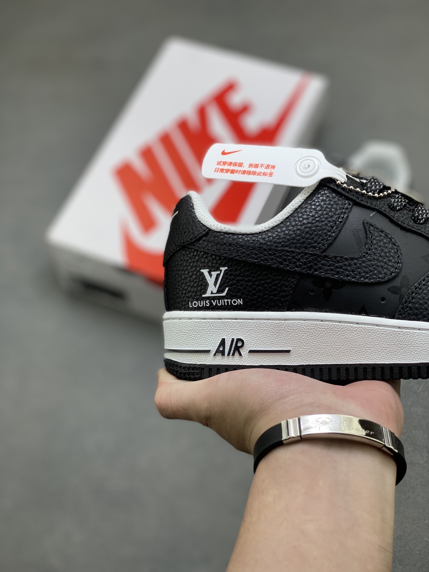 Nike Air Force 1 '07 Low Black Custom Sneakers with Louis Vuitton Detailing 6 i1755798339351 7259 0 4